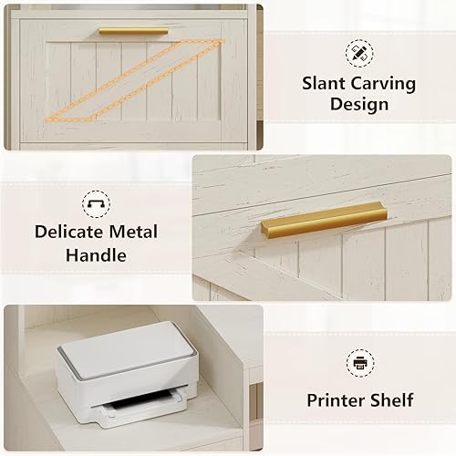 Miniatura 9 de Escritorio Ejecutivo en Forma de L Estilo Granja de 63" con Cajones y Estante de Almacenamiento, Escritorio de Esquina para Computadora con Tomas