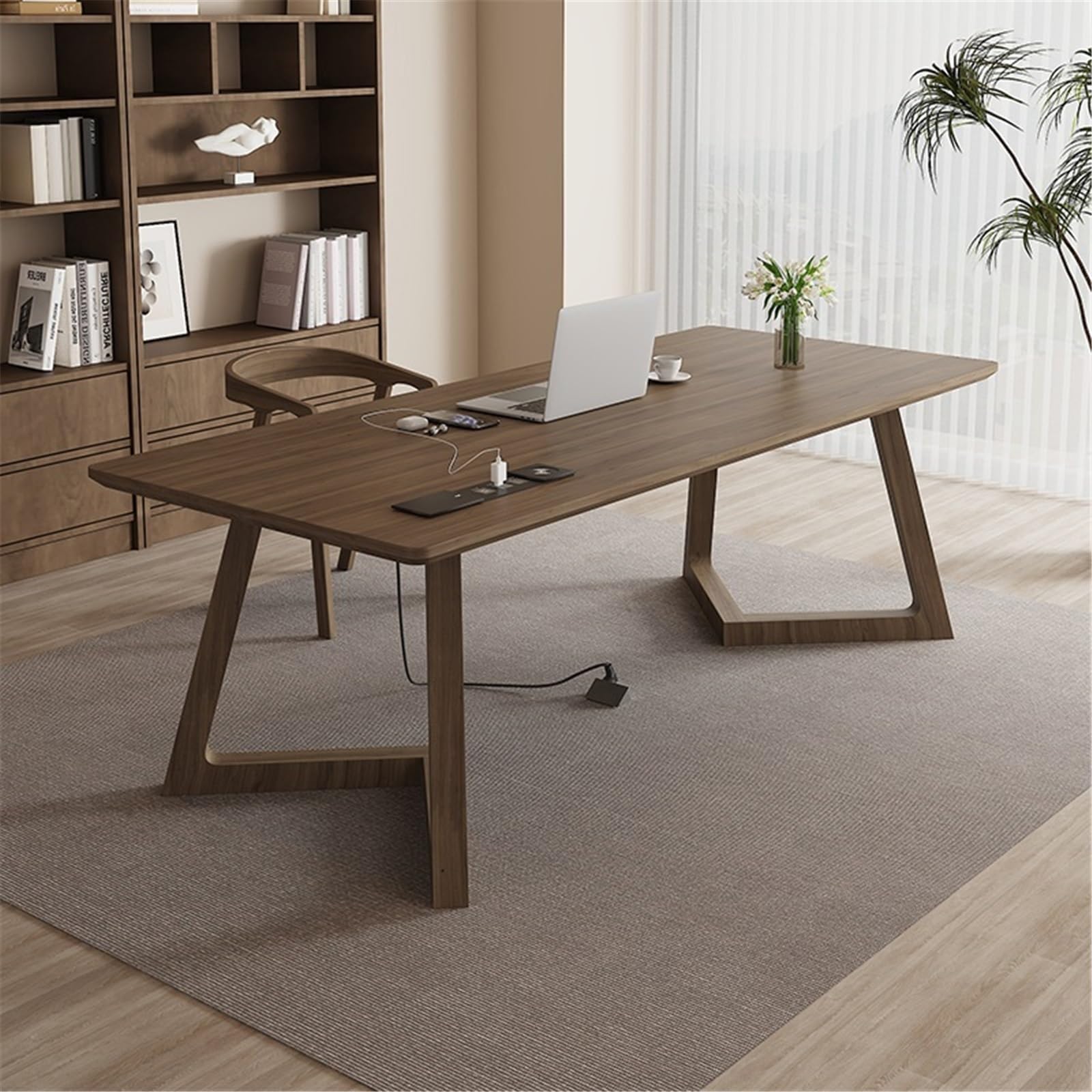Acrittura Scrivania moderna in legno massello, scrivania rettangolare, postazione di lavoro(L)
