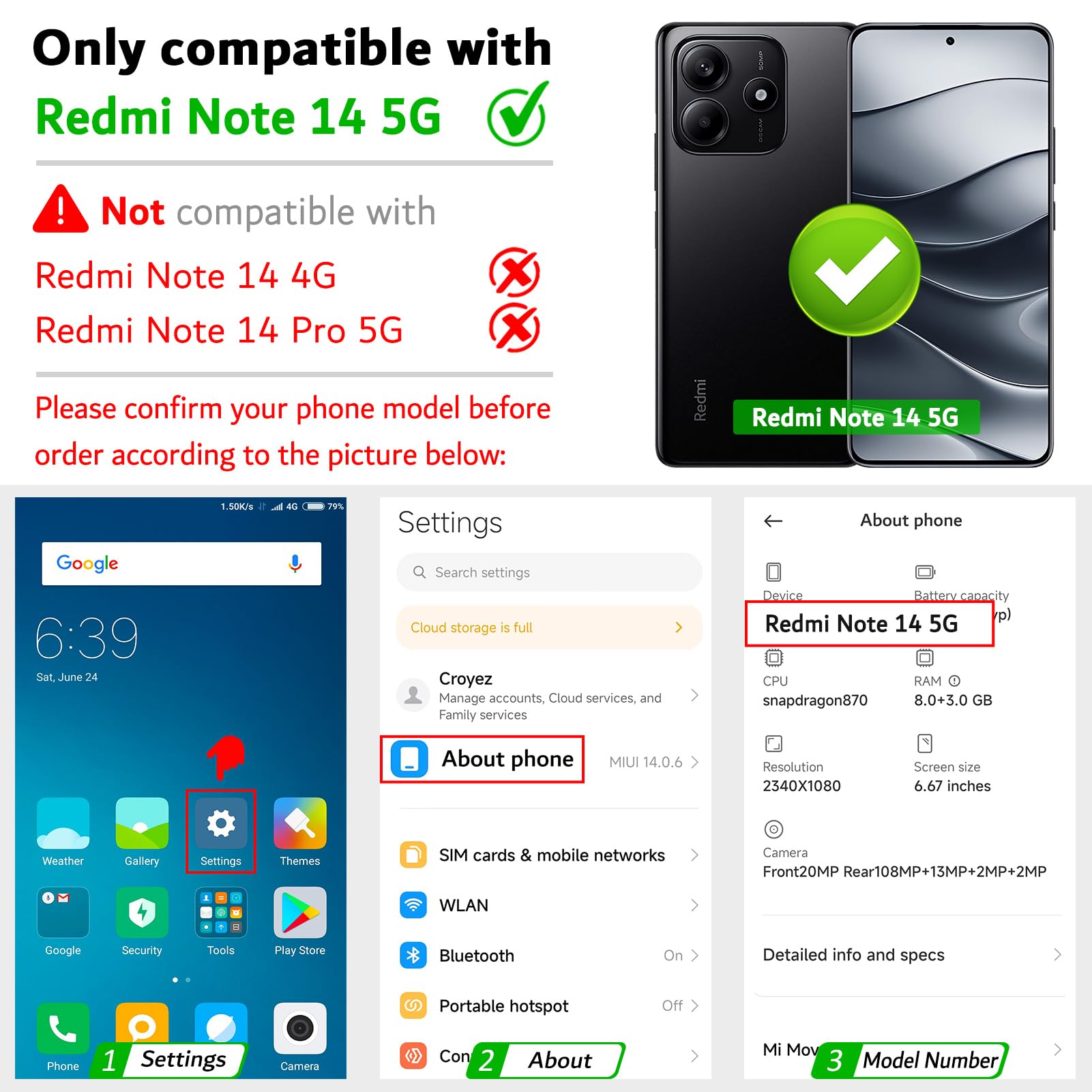 Mofurd Cover per Xiaomi Redmi Note 14 5G (Non per 4G) Libro in Pelle PU, [ con