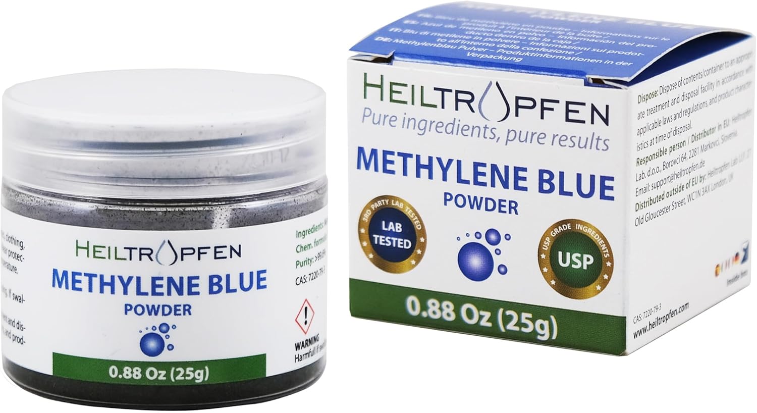 Heiltropfen Methylene Blue Powder 0.88 Oz - 25 g | Ultra High Purity | USP Pharma Grade Ingredients - Third-Party Tested | Formaldehyde Free | incl. Spoon