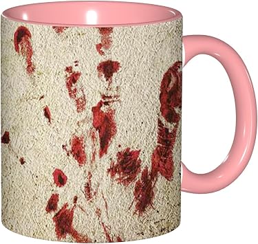 Horror House Gifts 11 oz Mug - Wall Bloody Hand Print,Cute Coffee and Tea Mug - Ceramic Coffee Mugs for Women and Men Pink