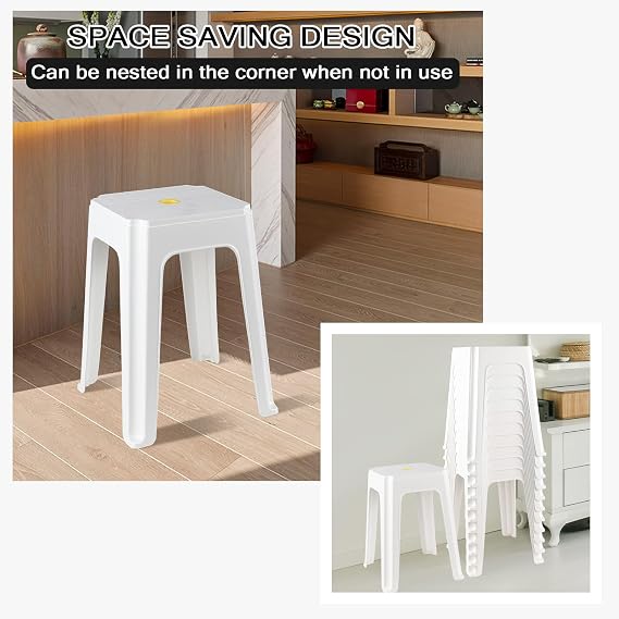 12-Pack Plastic Stackable Stools, Square Plastic Stool Chair, White