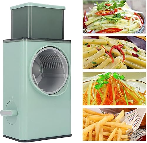 Miniatura 3 de Triturador giratorio de verduras para cocina, picador de verduras con asa, rallador de cocina con 3 cuchillas de tambor, triturador de queso de