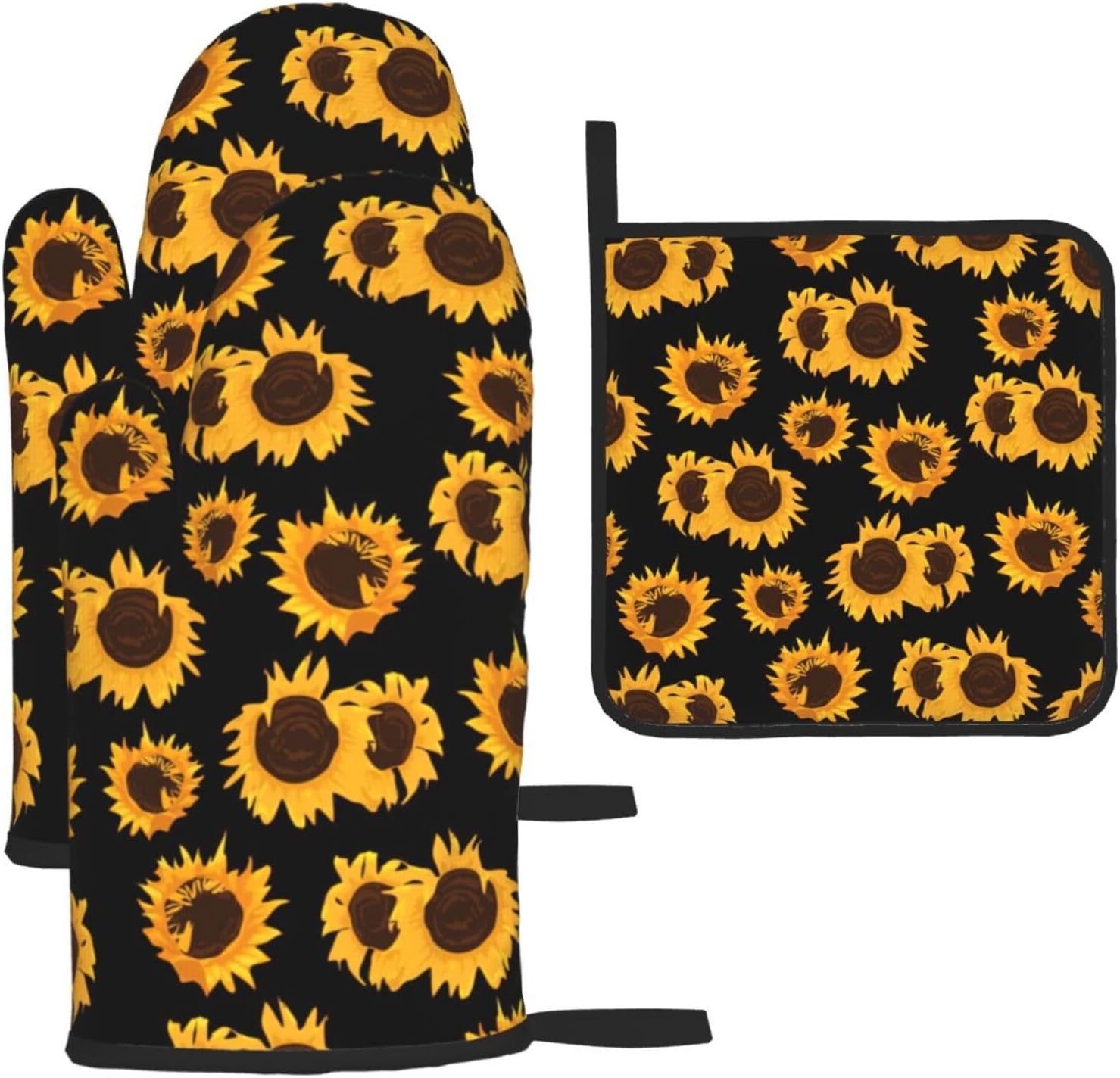 Golden Sunflowers Print Heat Resistant Microwave Gloves, Used for Baking, Cooking, and Fashion Kitchen Essentials
