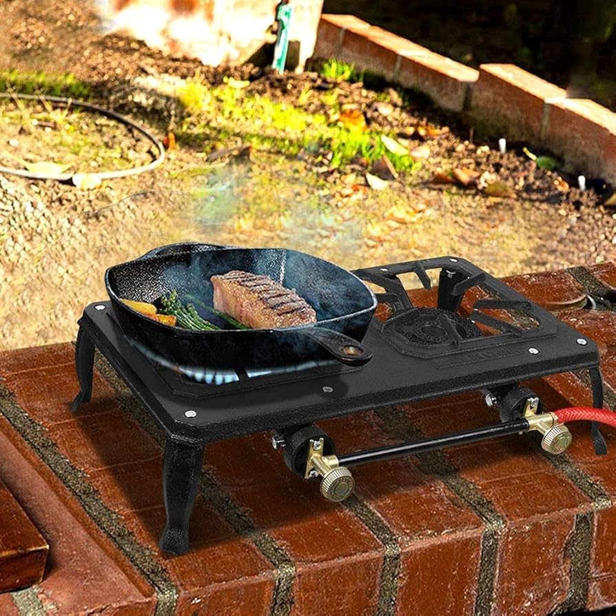 Fornello A Gas Portatile 2 Fuochi - Piastra Da Picnic Per Campeggio Con Griglia E Borsa Trasporto - Foto 7