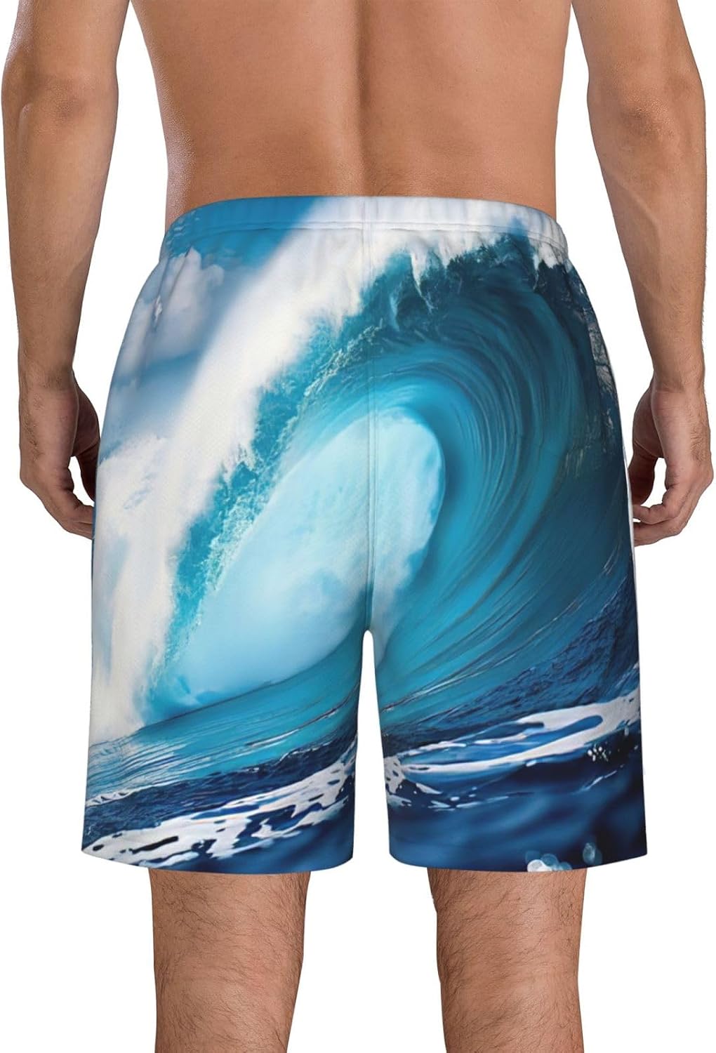 Mens Big Ocean Wave Hd Print Beach Shorts,Casual Summer Shorts for Men,Quick Dry Polyester