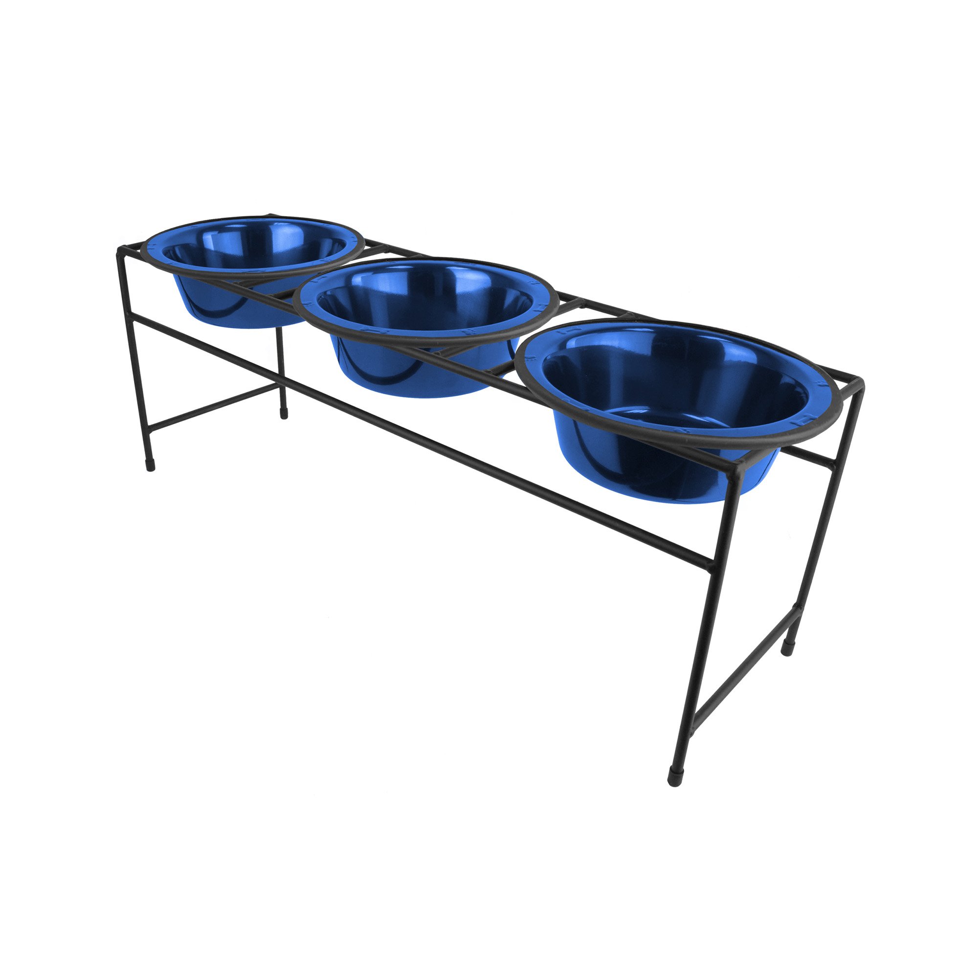 Platinum Pets Triple Diner Feeder with Stainless Steel Dog Bowls, 3.5 cup/28 oz, Sapphire Blue