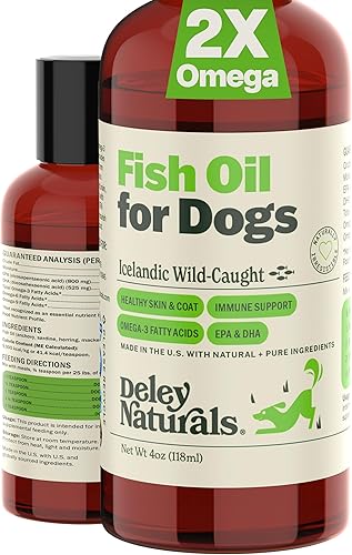 Aceite de pescado capturado en la naturaleza para perros, 4 onzas, Omega 3-6-9, libre de OMG, reduce el desprendimiento, apoya la piel, el abrigo,