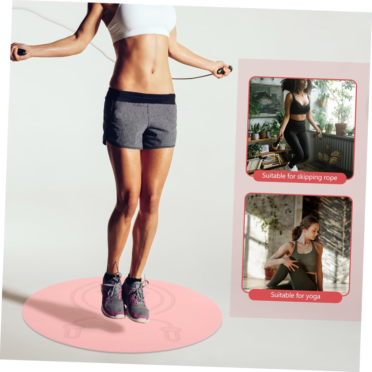 Tpe Non-slip Jump Rope Mat Pink Extra Thick Shock Absorbing Indoor Exercise Pad for Fitness Home Workout Yoga Floor Protection