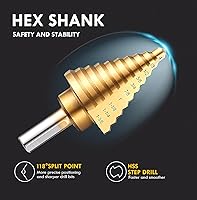 Vista 1 de 6 PCS Step Drill Bit Set with Automatic Center Punch, 1/8" to 1-3/8", High-Speed Steel Step Drill Bit for Stainless Steel, Metal, Aluminum, Copper