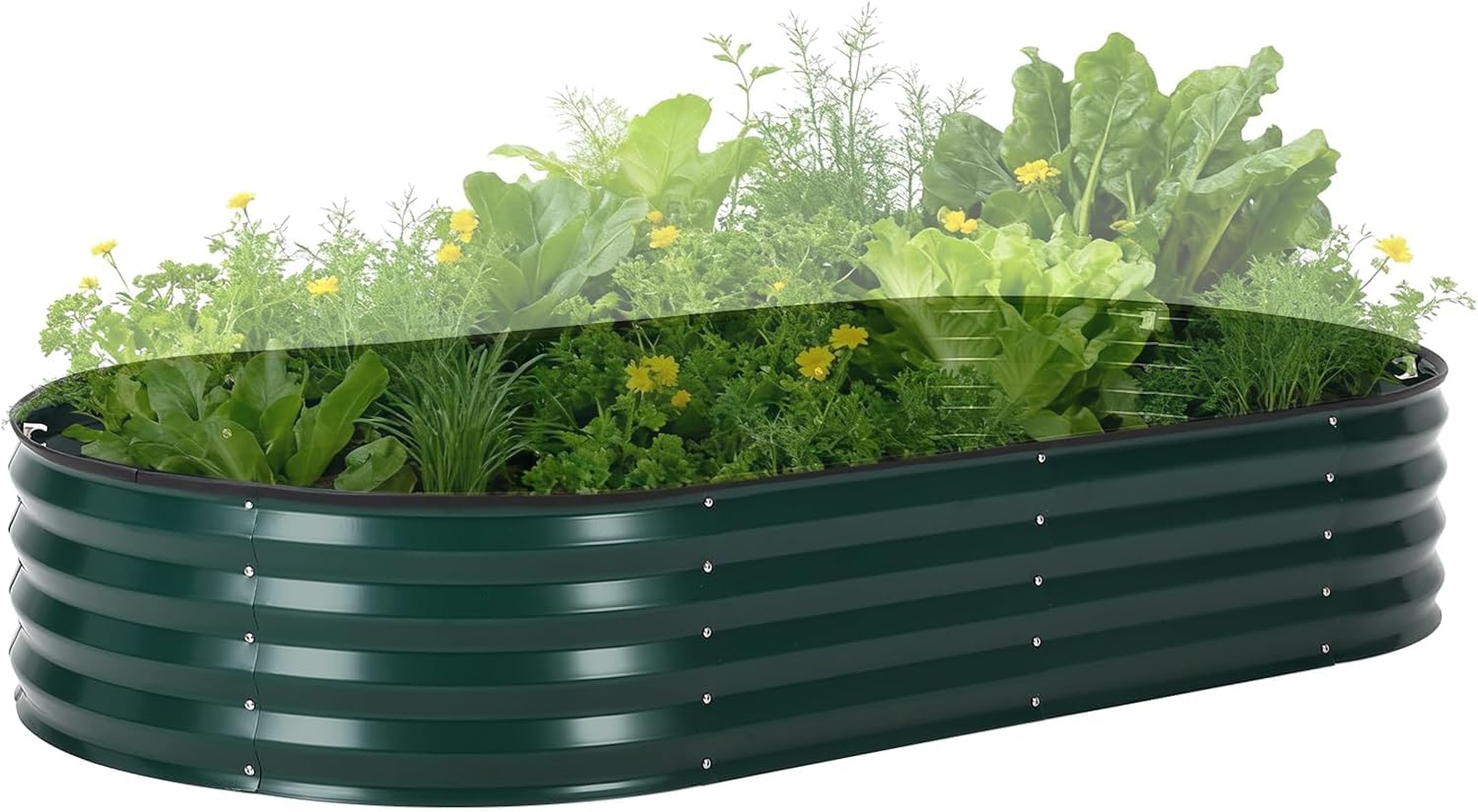 180×90×30cm Galvanized Raised Garden Bed with PVC Cover – Oval Steel Planter Box – Reinforced, Corrosion-Resistant & Easy Assembly – Green, Open Style for Vegetables, Herbs & Flowers