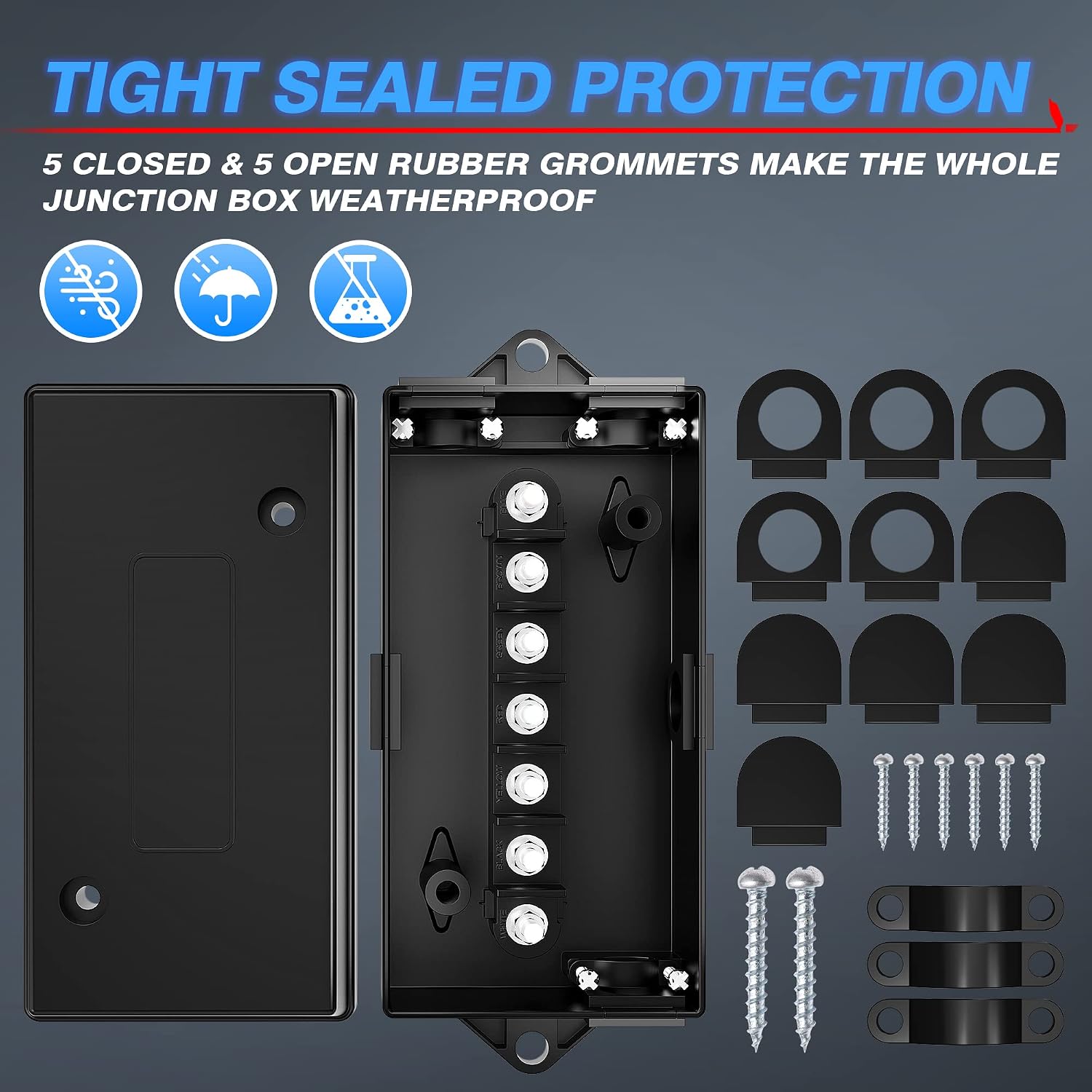 MICTUNING 7 Way Electrical Trailer Junction Box - 7 Gang Trailer Wire Connection Box Weatherproof for Rewiring Camper RV Caravans Boat Light 7 Way Trailer Wire Connectors