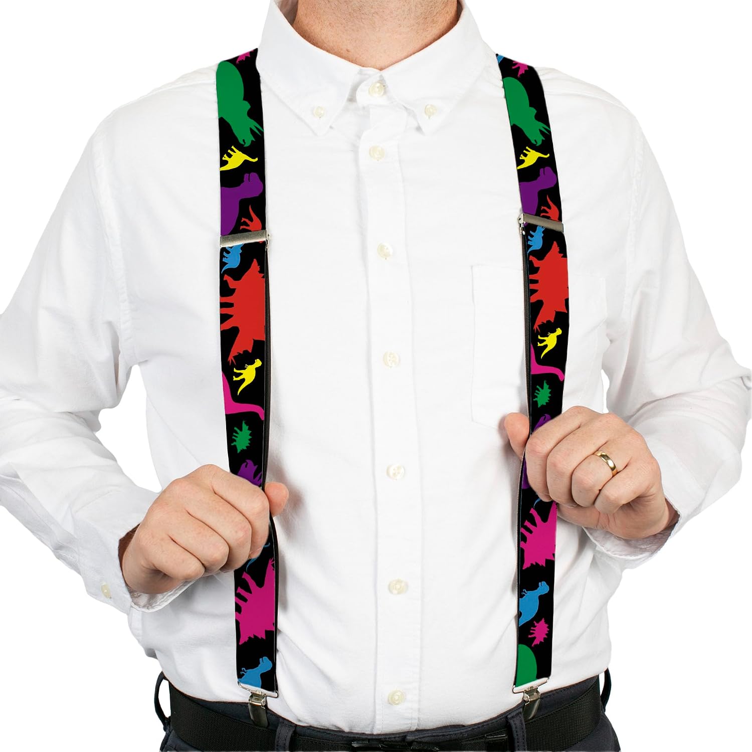 Buckle-Down Suspenders, Dinosaur Silhouette Black Multi Color