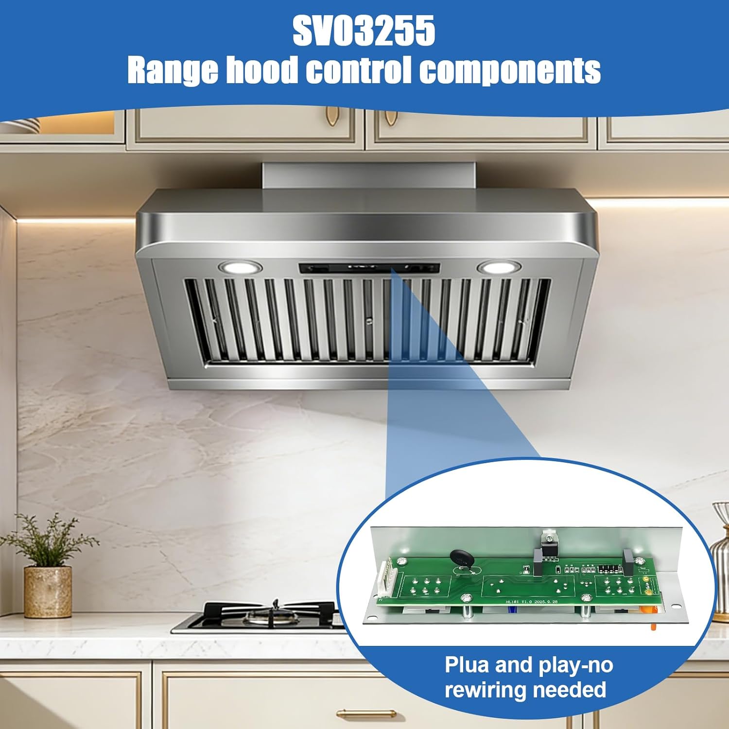 SV03255 Range Hood Control Board Replacement for K210A30SS, K210A36SS, K210A42SS, K210A48SS, PIK33, PIK45, K260A30SS, K260A36SS, K260A42SS, K260A48SS, K260A60SS
