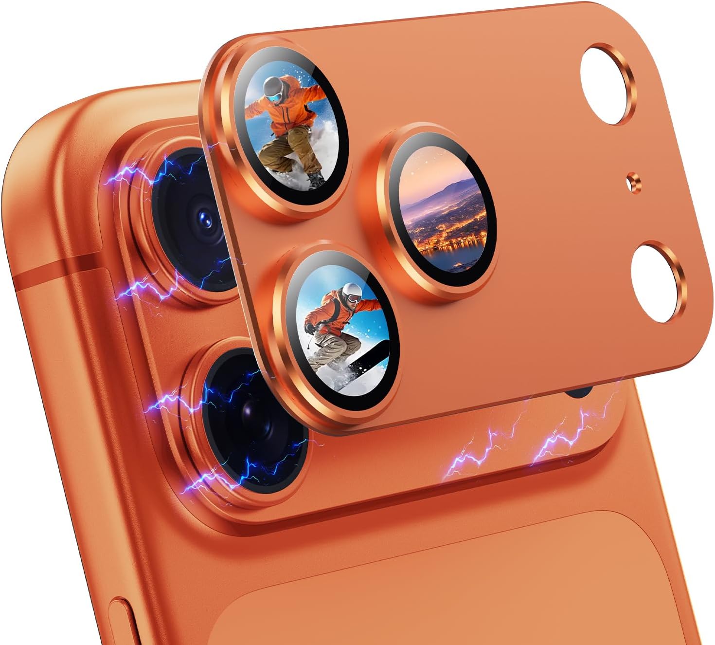Korecase 2 Pack Orange Aluminum Alloy Lens Protector for iPhone 17 Pro Max, 9H Tempered Glass Strong Adhesion Shatterproof Anti-Scratch Case Friendly Rear Camera Lens Cover