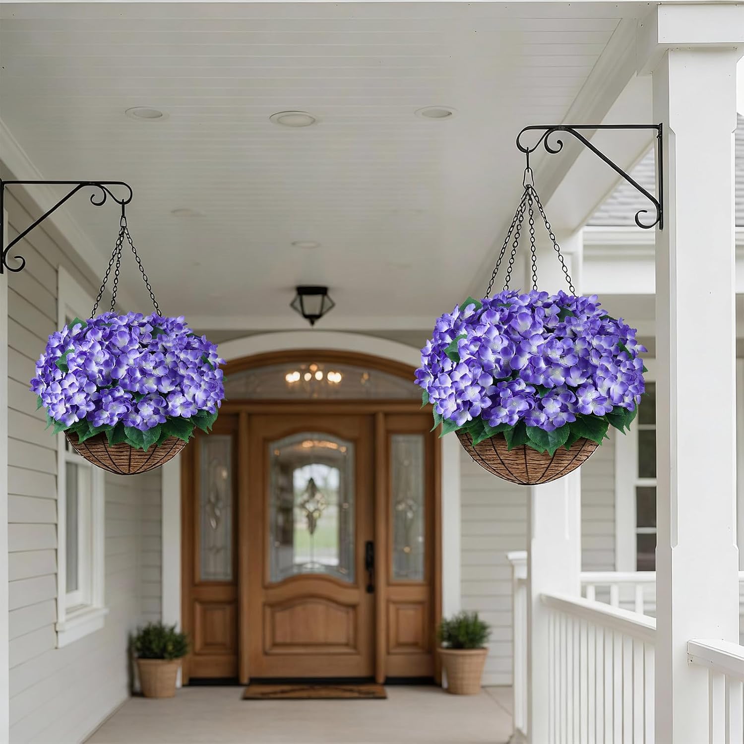 FOTEEWL 16 Bundles Artificial Hydrangea Flowers for Outdoor Decor, Realistic Faux Silk Bouquets Sun-Resistant Fake Plants for Front Door Balcony Farmhouse Garden Home Spring Summer Decor (Purple)