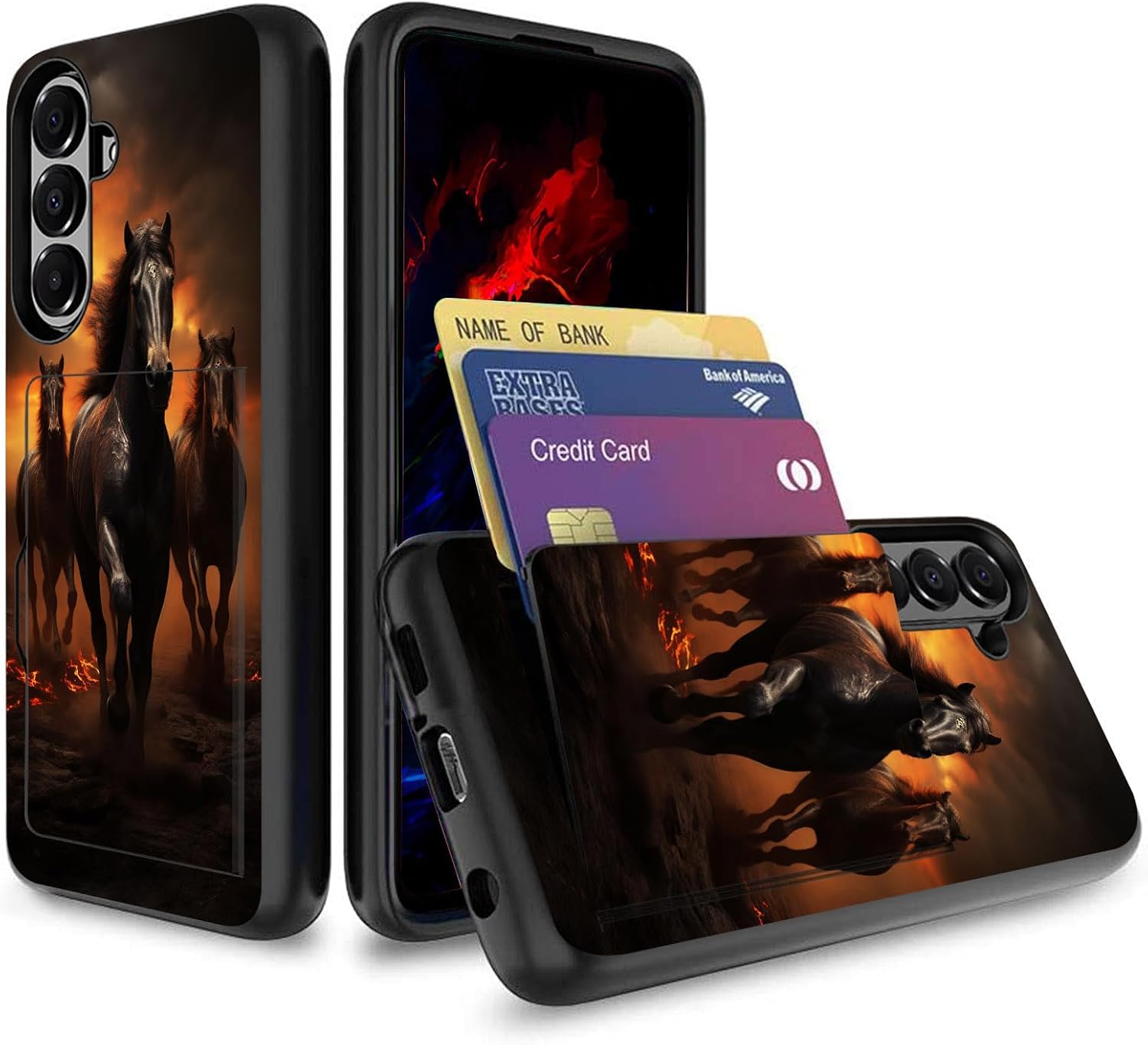 for Galaxy A17 5G/ A26 5G Case,Wallet Case Credit Card Holder Dual Layer Hybrid Shockproof PC + TPU Case Cover for Samsung Galaxy A17 5G/ A26 5G,Red Flame Black Horse