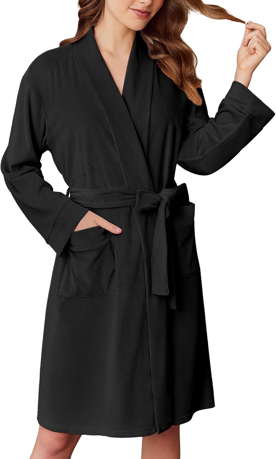 Ekouaer Women Robe Short Velour Bathrobe Knee Length Warm Plush Robe Long Sleeve Lounge Robe