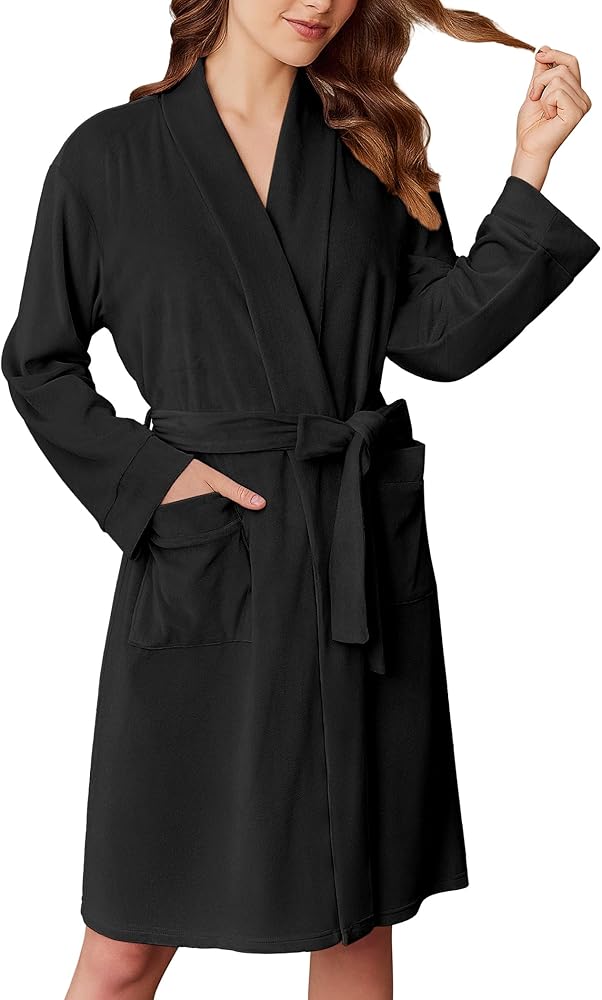 Ekouaer Women's Short Velour Bathrobe - Knee Length Warm Plush Lounge Robe - Long Sleeve - Black, Small at Amazon Women's Clothing store Ekouaer Women's Short Velour Bathrobe - Knee Length Warm Plush Lounge Robe - Long Sleeve - Black, Small at Amazon Women's Clothing store