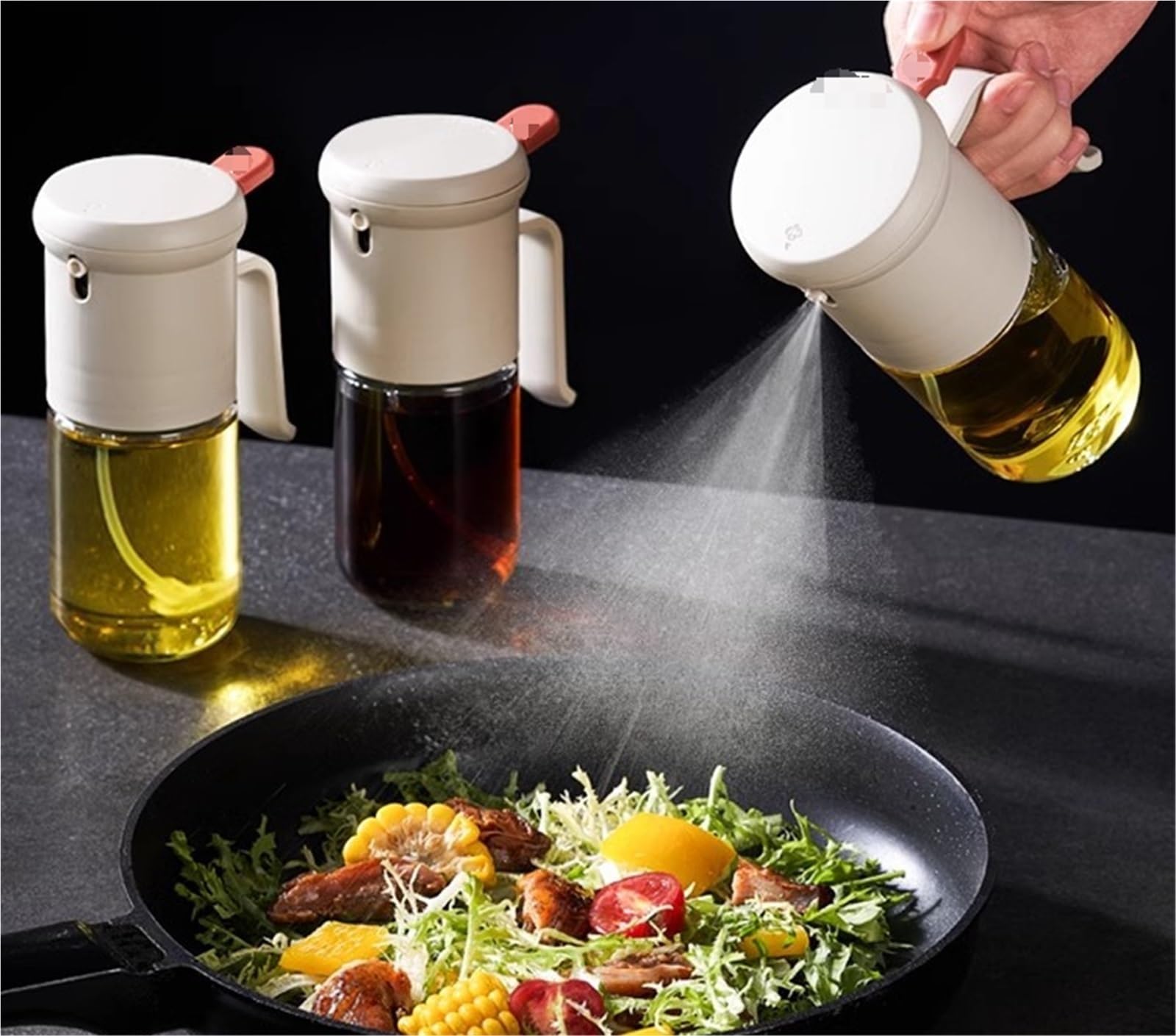 Cocina Dispensador De Aceite Dispensador De Aceite De Oliva De Vidrio For El Hogar De 2 Piezas Sin Aceite For Freidora De Aire, Olla Rociadora De Aceite For Barbacoa Pulverizador Aceite Spray