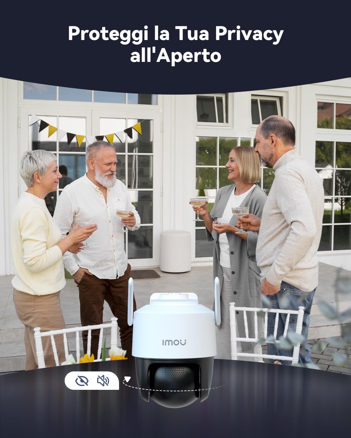 Imou 2K Telecamera da Esterno WiFi Senza Fili Solare con Batteria 5000mAh, 360° PTZ, 2.4GHz, Rilevamento PIR, Visione Notturna a Colori, IP65