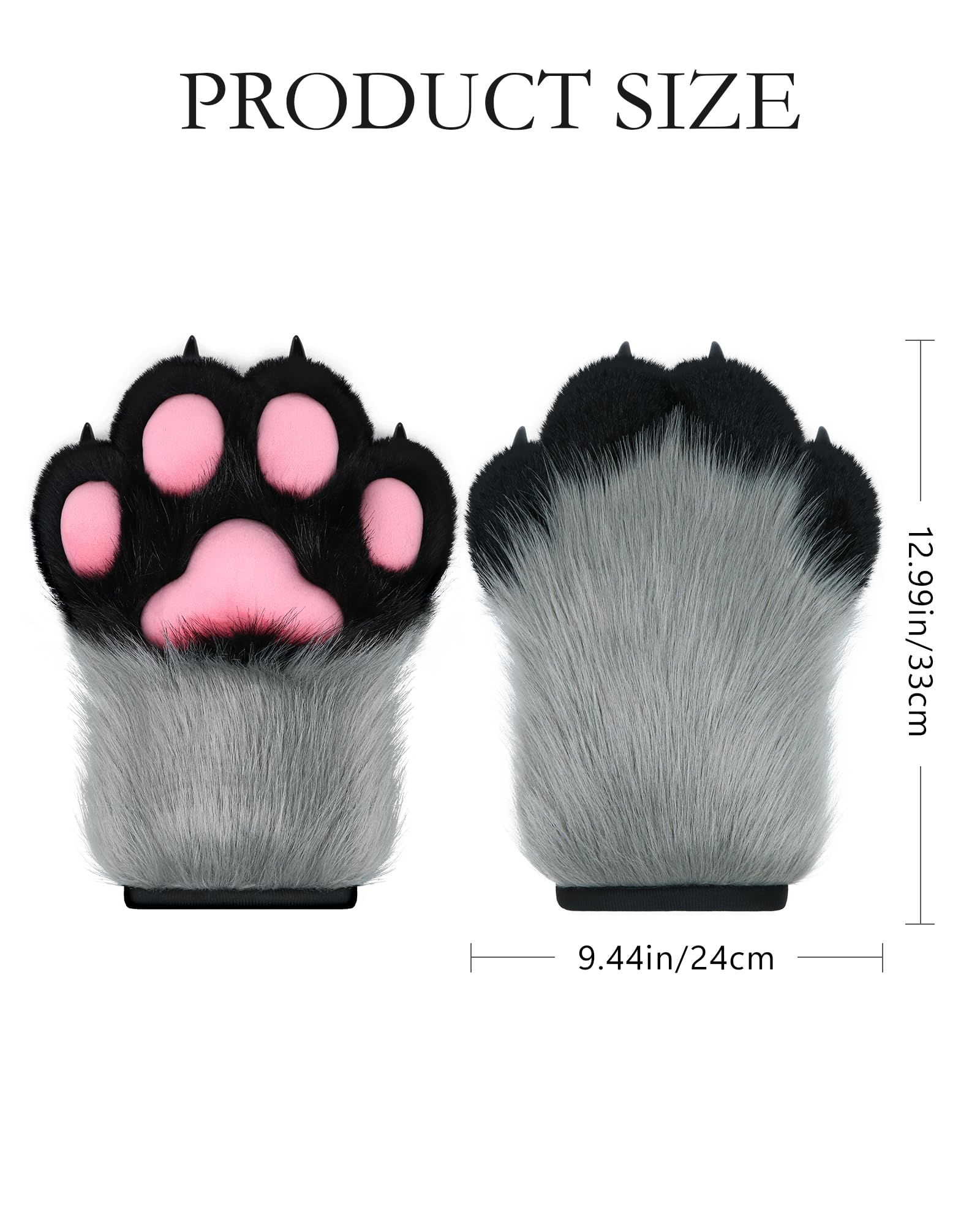 ZFKJERS Cosplay Animal Extended Fluffy Plastic Claws for Cat Fursuit Paws Gloves Adults Costume Accessories Set (Grey) - Image 3