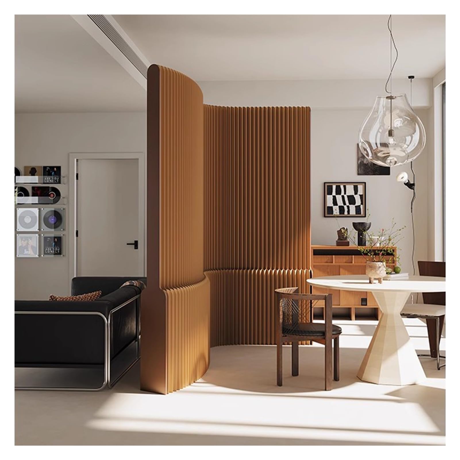 Divisorio a Soffietto Pieghevole - Schermo in Carta Indipendente e Mobile, Pannello a Parete Estensibile per Negozio di Abbigliamento, Marrone, 300-400 cm x 220 cm, Ideale per separare Gli s