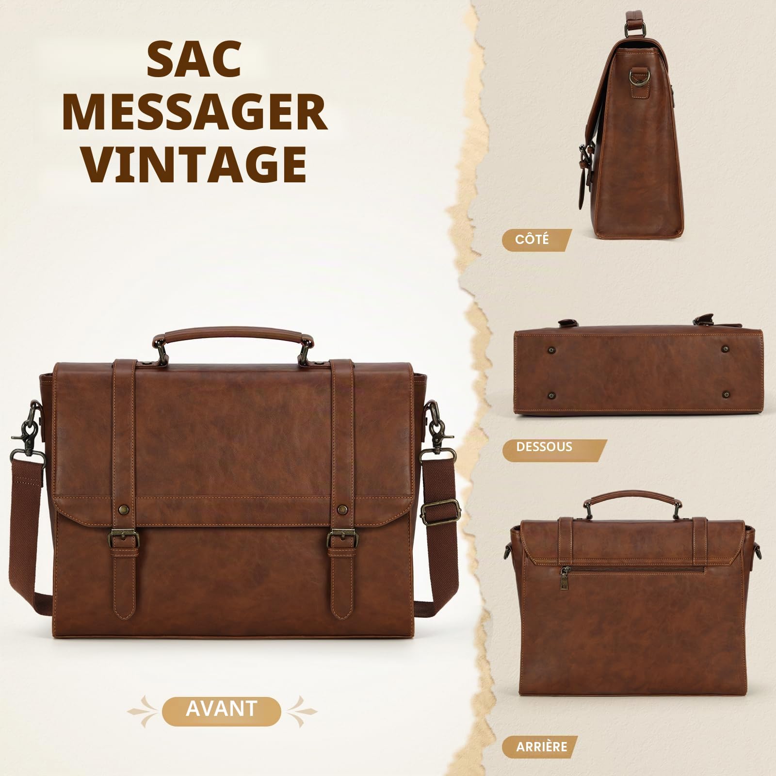 IGOLUMON Sacoche Ordinateur 15.6 Pouces Imperméables Cuir PU Sac a Main Homme Cartable Homme Sac Bandoulière Homme Sac Messenger Mallette Affaires