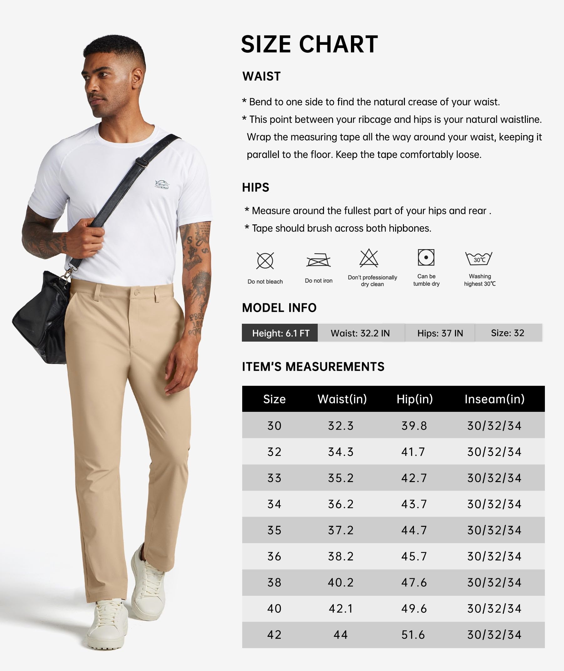 WILLIT Pantalon de golf extensible pour homme Pantalon de jogging Pantalon de travail à séchage rapide Pantalon de bureau Pantalon décontracté avec 4 poches 76 cm