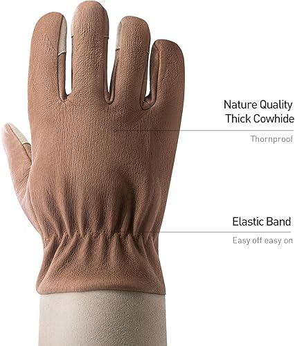 Miniatura 3 de HANDLANDY - Guantes largos de jardinería para hombres y mujeres, guantes de cuero a prueba de espinas, guantes para poda de rosales, guantes de
