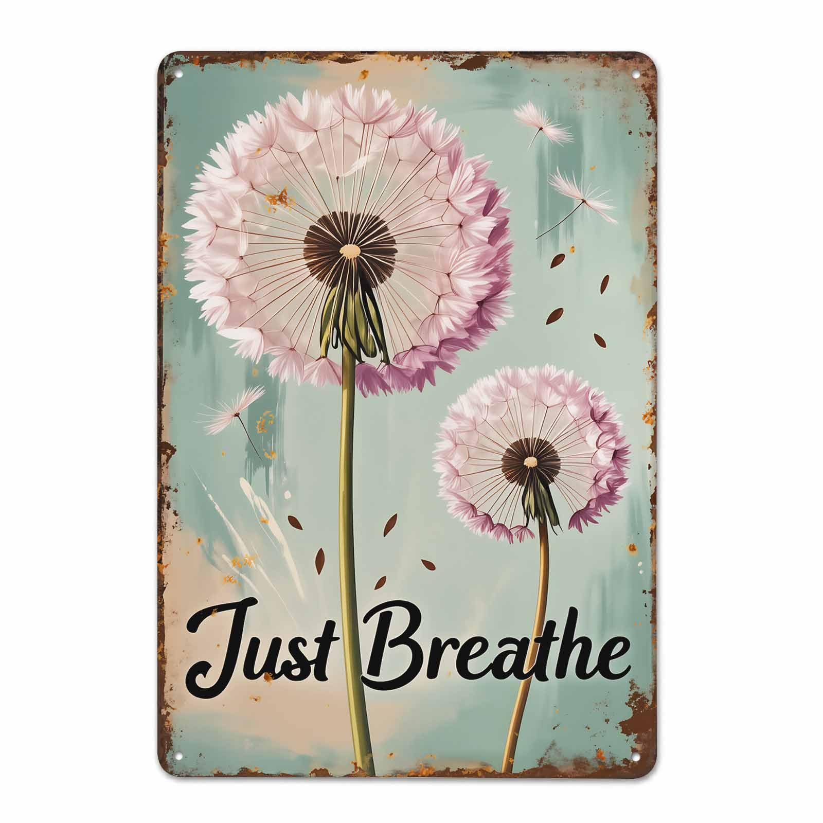 Gsrony Boys Type14 Just Breathe Dandelion Vintage Metal Tin Sign 8X12,Waterproof
