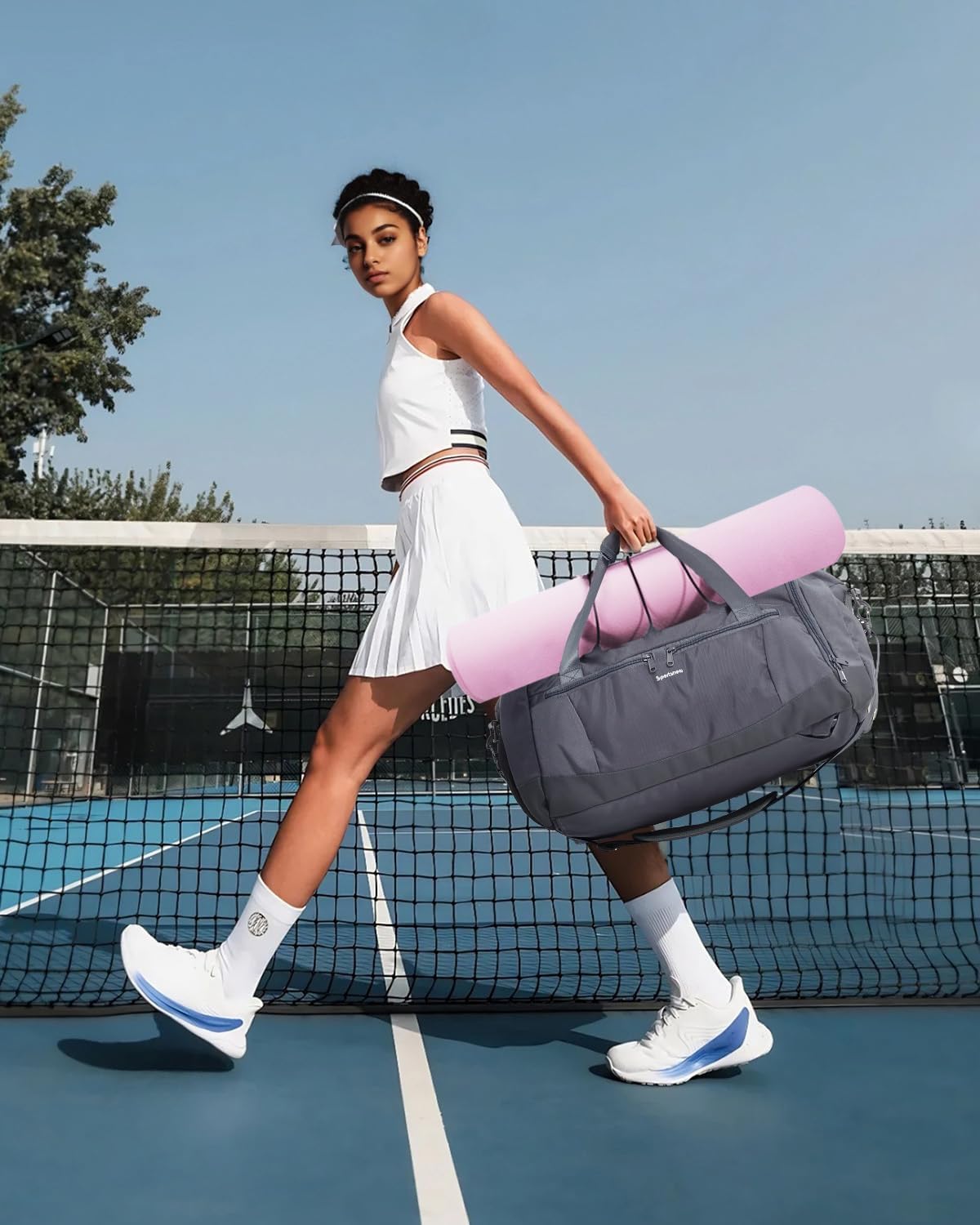 Sportsnew Gym Bag for Women Men with Shoe Compartment and Wet Pocket,Sports Bag with Yoga Mat Holder,Duffel Bag Backpack for Travel,Weekender Overnight Carry On Bag for Adults(Grey Patent Pending) - Image 2