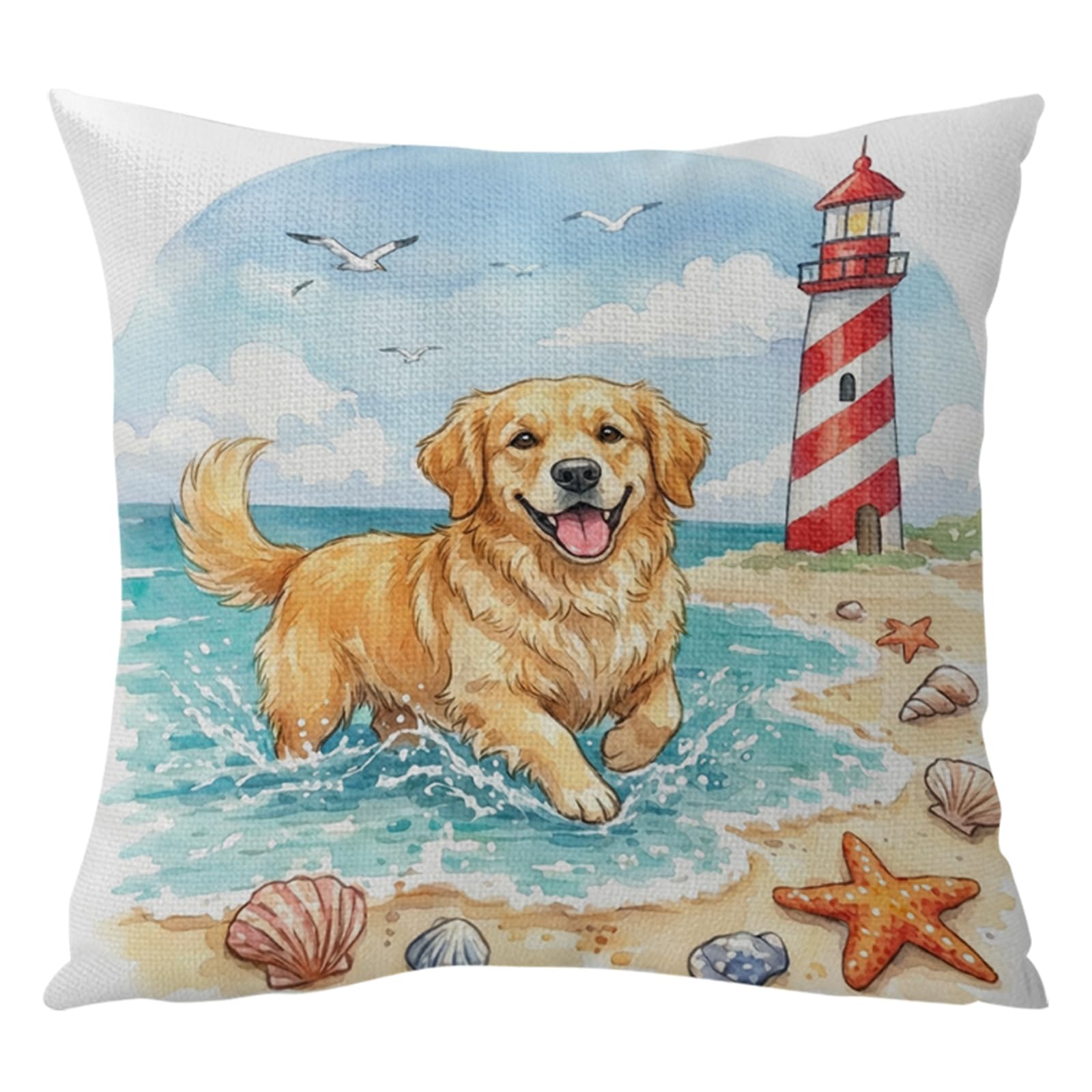 POETRYDRAW Golden Retriever 11CT DIY Stamped Cross Stitch Pillowcase 17.72x17.72inch Cross Stitch Cushion Cover for Adult Beginners Home Decor (Golden Retriever)