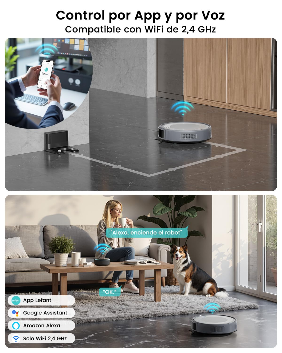 Lefant M310 Ultra Robot Aspirador y Fregasuelos 3 en 1 con Succión de 6000Pa, 170min, Mapeo Láser ToF, Evasión de Obstáculos PSD de 190°, Reconocimiento de Alfombras, WiFi/App/Alexa, Gris — view 9