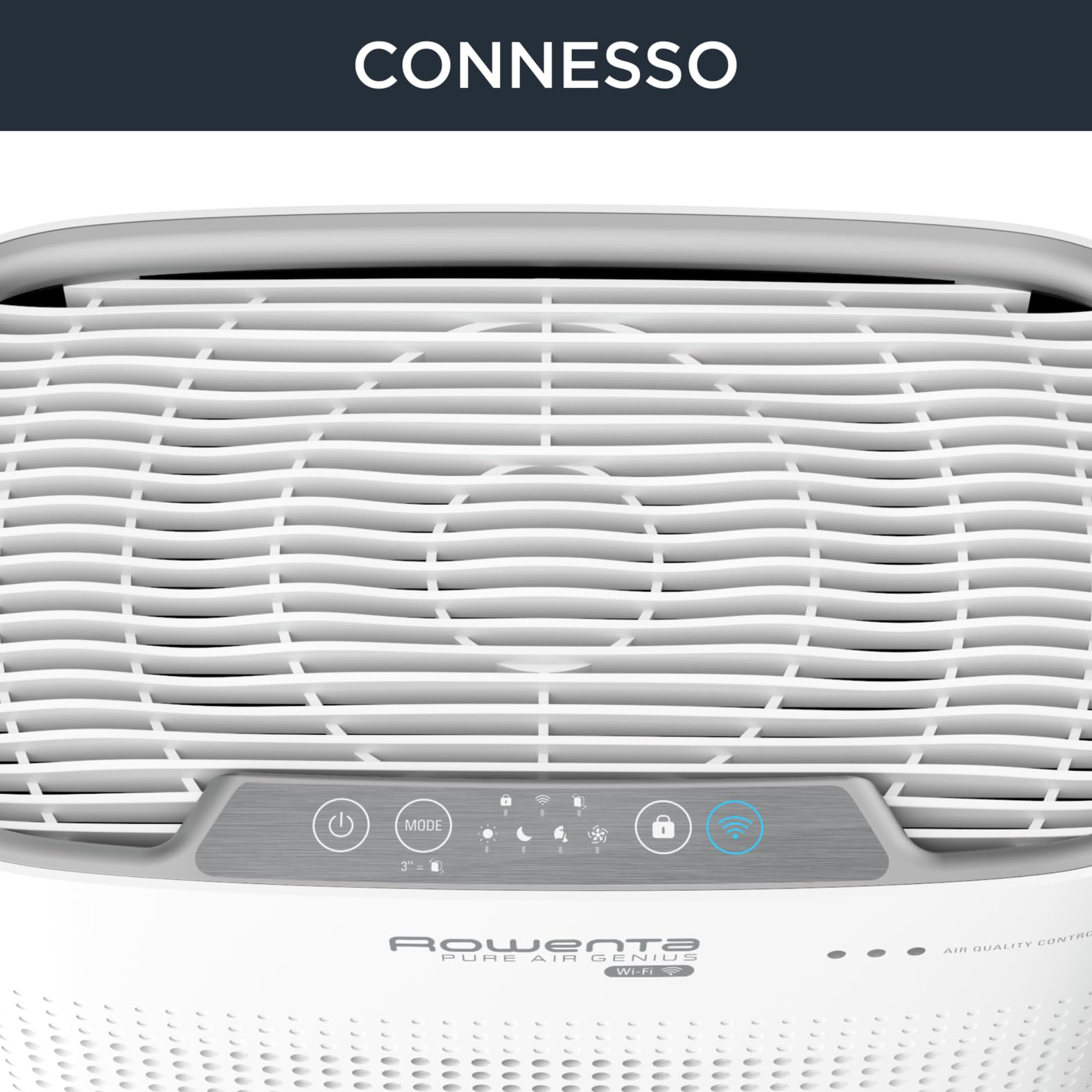 Rowenta PU3080 Pure Air Genius, Purificatore D'Aria Per la Casa, Massima Efficacia di Filtrazione grazie ai 4 livelli di Filtraggio, Ultra Veloce, Silenzioso, Compatibile Con App