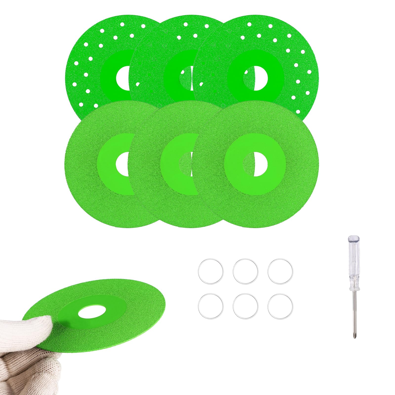 Lyreh 6pcs Glass Cutting Disc for Angle Grinders Manganese Steel Rock Slab Grinding Flat Saw Blades for Cutting Glass Ceramics Tile Marble Diamond and Jade (Green)