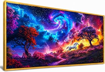 Abstract Wall Art Canvas , Colorful Landscape & Starry Night Paintings, Modern Artwork for Living Room Bedroom Office Decor, Large Framed Canvas Prints Home Wall Decor Chasing Dreams, 58 inches x 28 inches