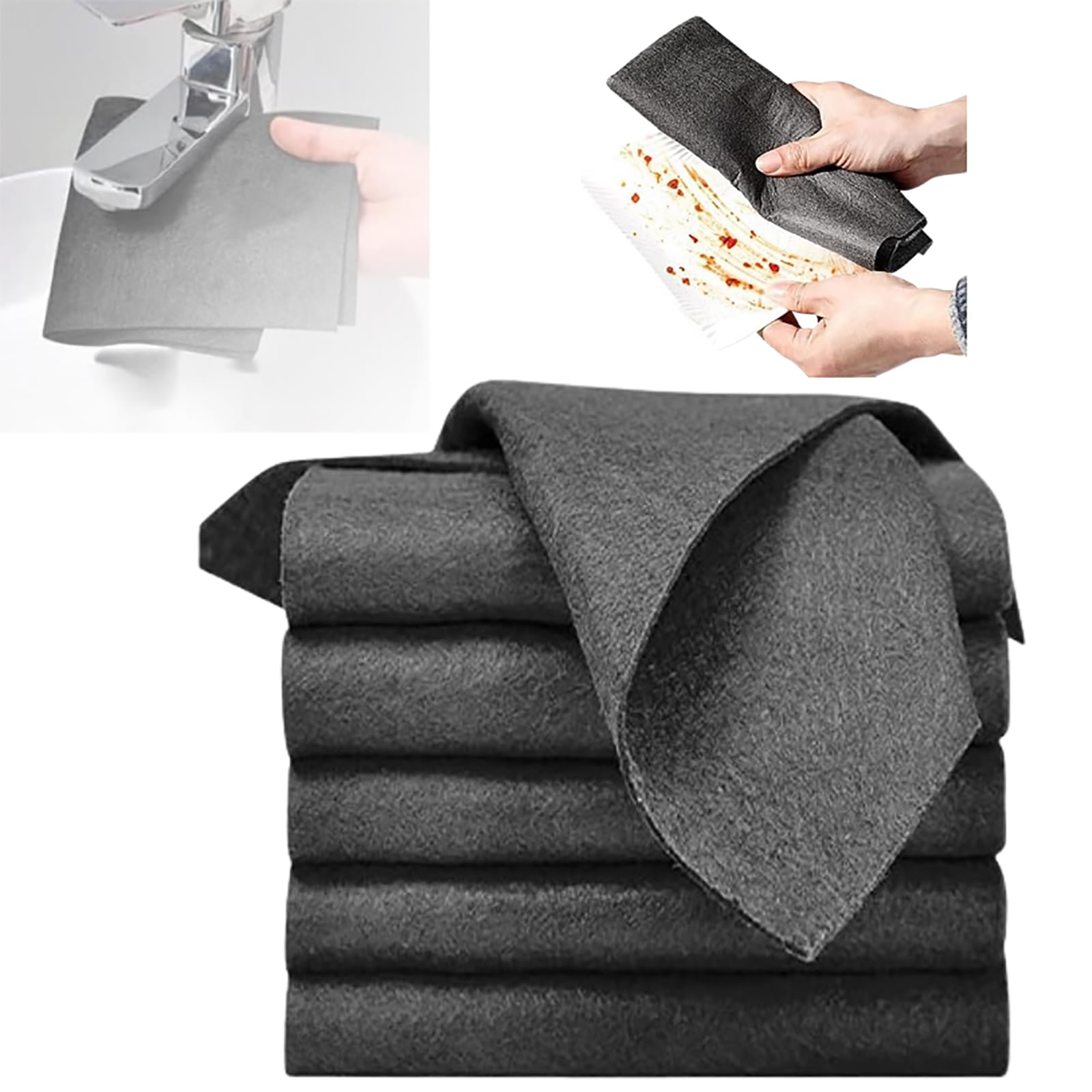Thickened Magic Cleaning Cloth, 2024 Reusable Microfiber Cleaning Rag Lint Free Cloth, Magic Streak Free Miracle Cleaning Cloth Multipack for Windows Mirror Glass Car (Black, 5Pcs 30 * 30cm)