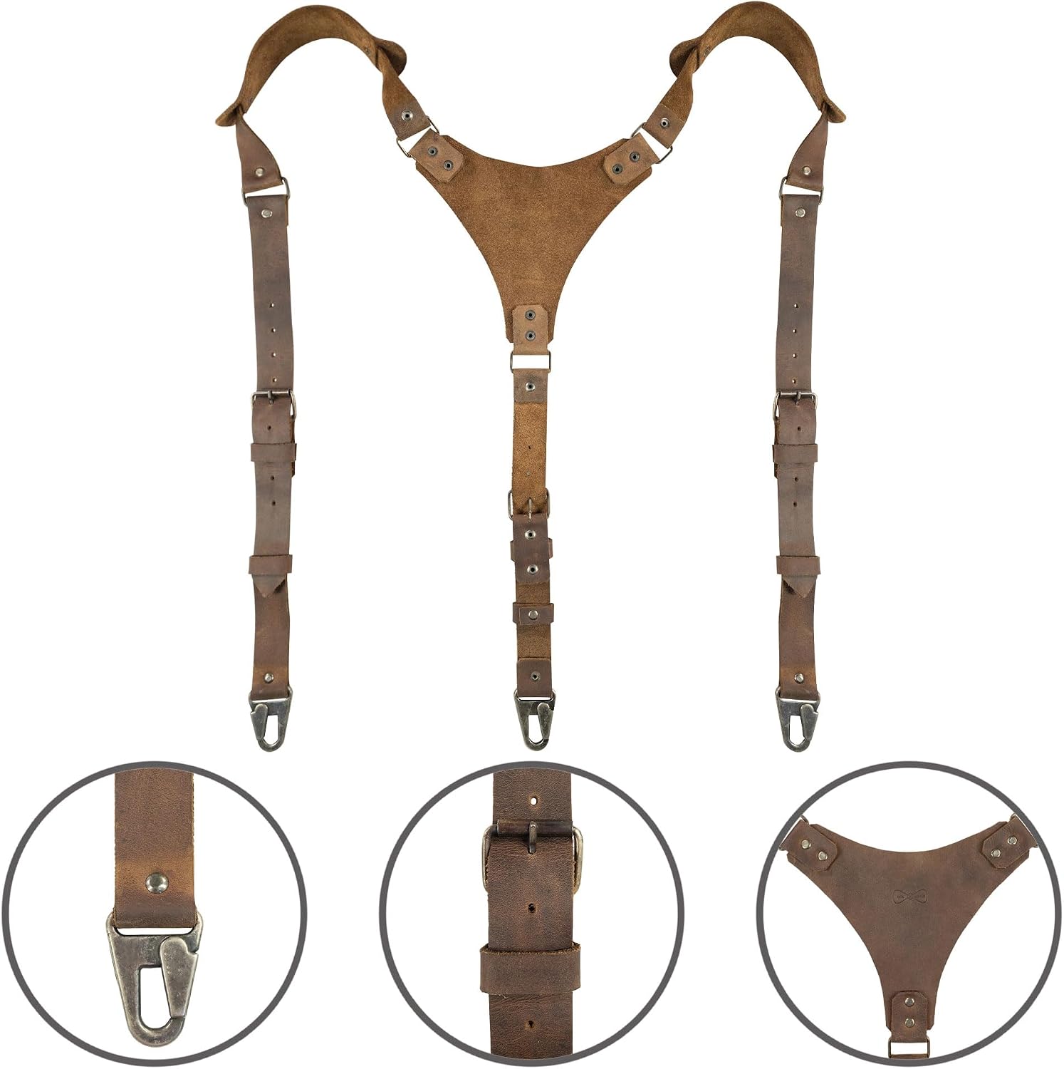 Hide & Groom, Hipster Style Suspenders with Adjustable Straps, Full Grain Leather, Handmade