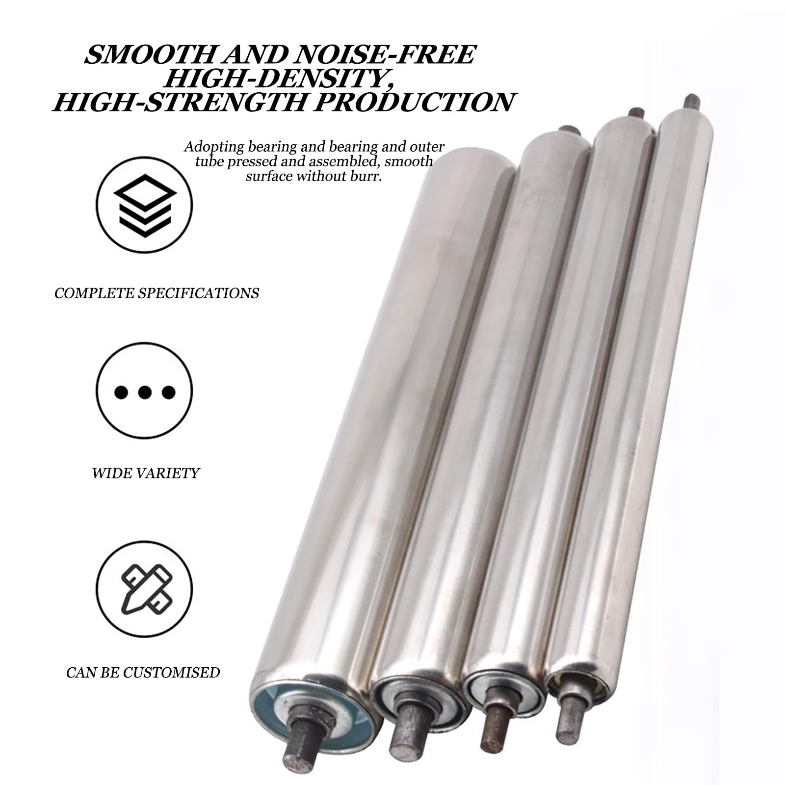 Edelstahl Schwerkraftrollen 5 Stück, Ø50mm Länge 300mm | Metall Ersatzrollen, verschiedene Durchmesser für Industrieförderanlagen(C 38mm/1.5'',L500MM(19.7in))