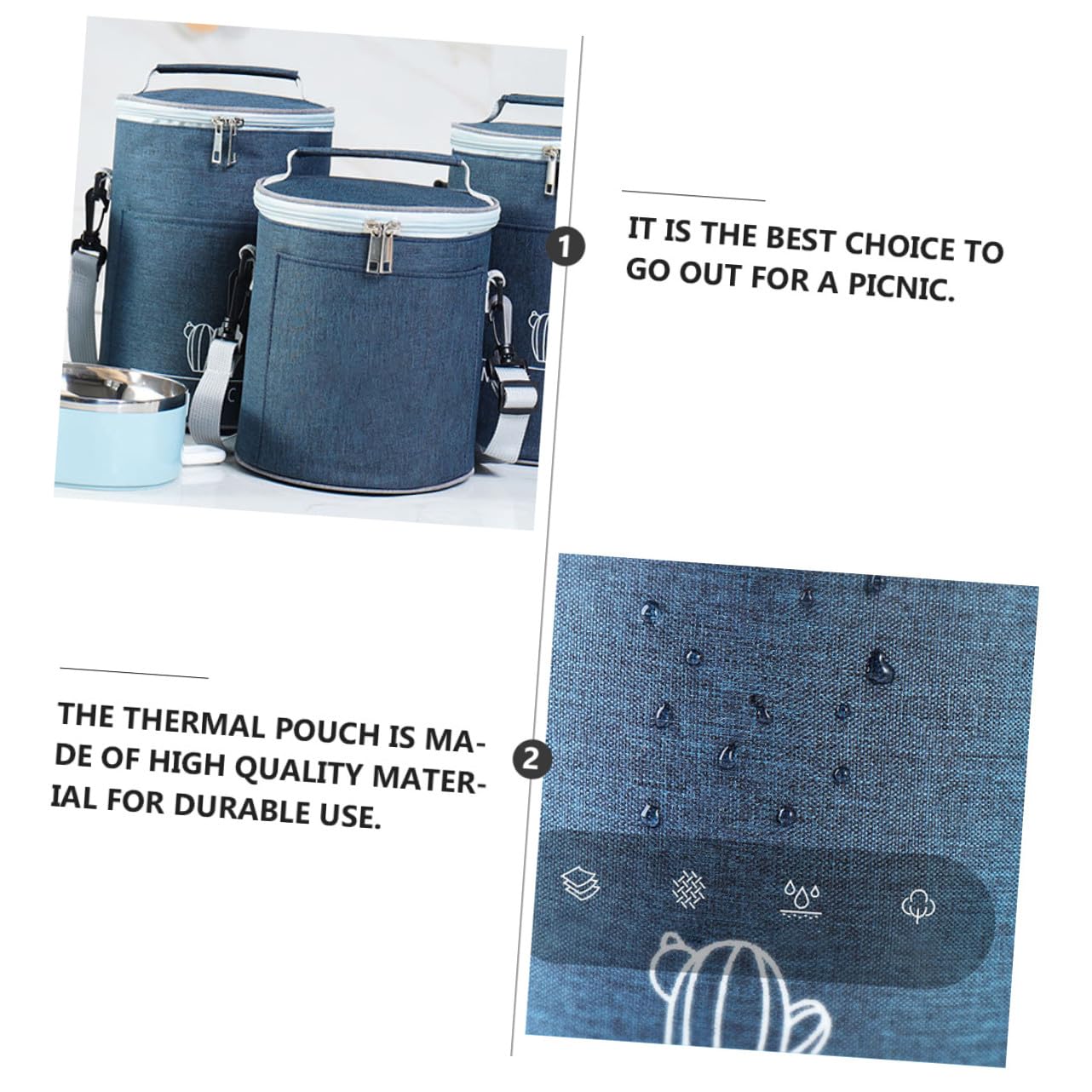 Veemoon Isoliertasche aus Oxford Stoff Kompakte Thermotasche mit Aluminiumfolie Tragbare Lunchbag für Camping und Reisen Runde Form mit Zwei Wege Reißverschluss