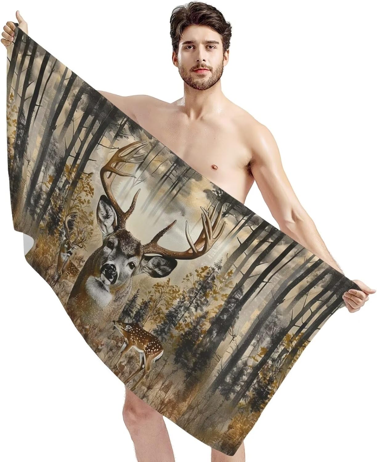 INSTANTARTS Camo Deer Women Beach Pool Towels Large Lightweight Swim Spa Cover for Adults Fluffy Travel Blanket Microfiber Bath Towels for Camping