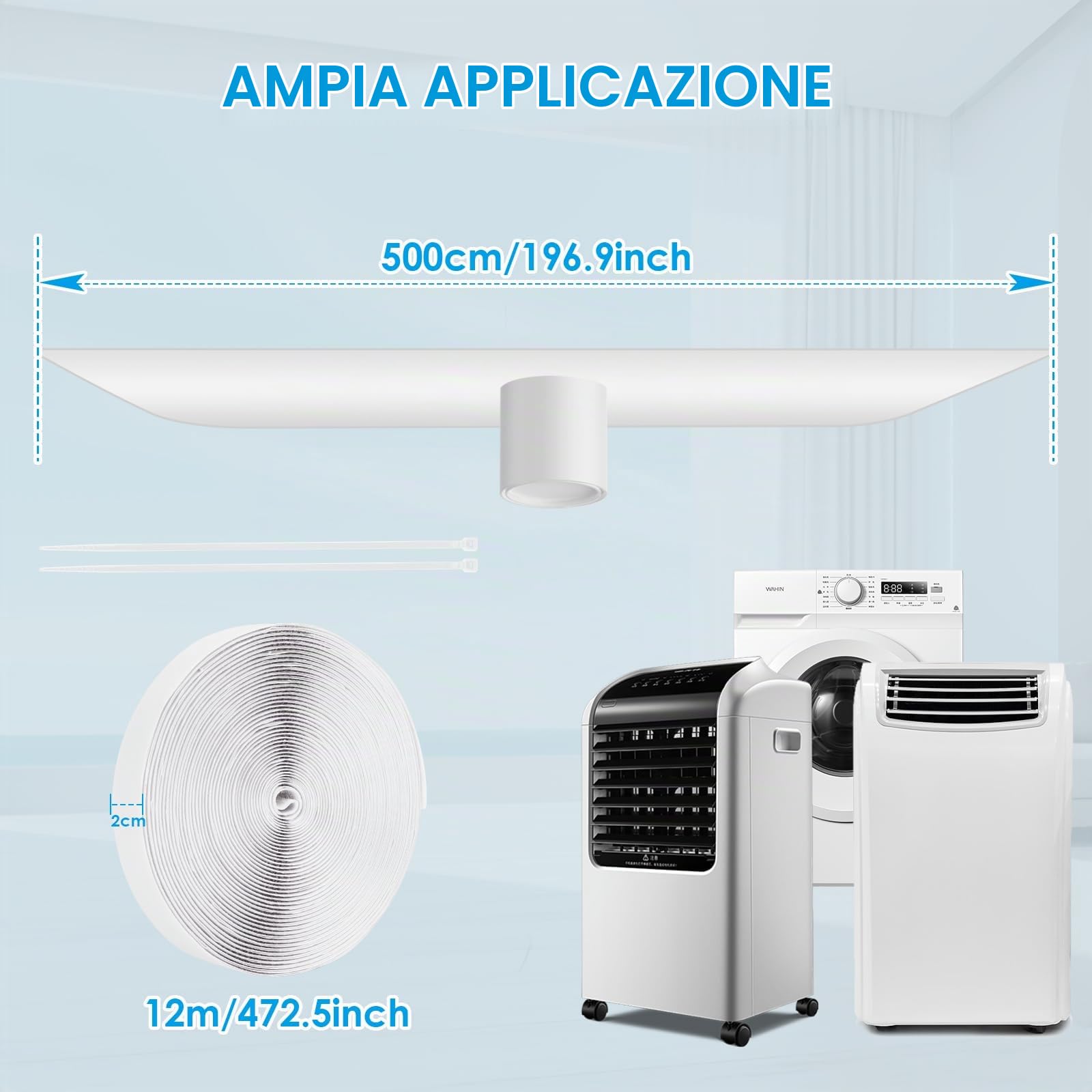 Guarnizione per finestre Ninonly da 500 cm per condizionatori portatili,asciugatrici e asciugatrici a ventilazione;guarnizione efficace per finestre, lucernari e finestre scorrevoli per condizionatori