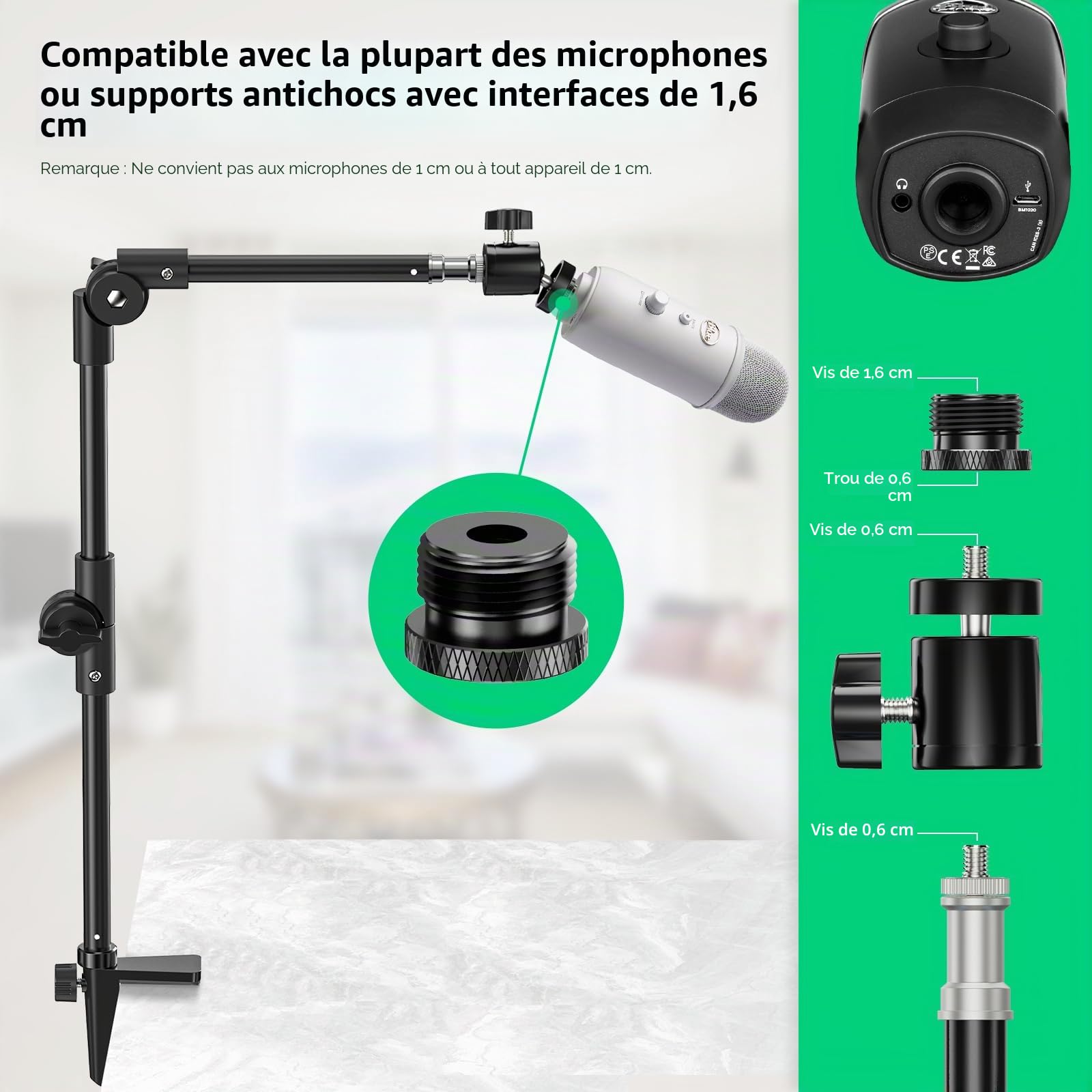 KDD Support Webcam avec Support Téléphone & Vis 5/8” 22" Support Videoprojecteur Flexible, Pied Micro de Bureau Col de Cygne pour Logitech C922 C615 Brio 4K GoPro Hero Blue Yeti Snowball Ice, etc.