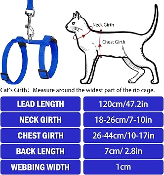 PUPTECK Adjustable Cat Harness and Leash Set Escape Proof Kitten Strap Collar for Walking Travel, Blue