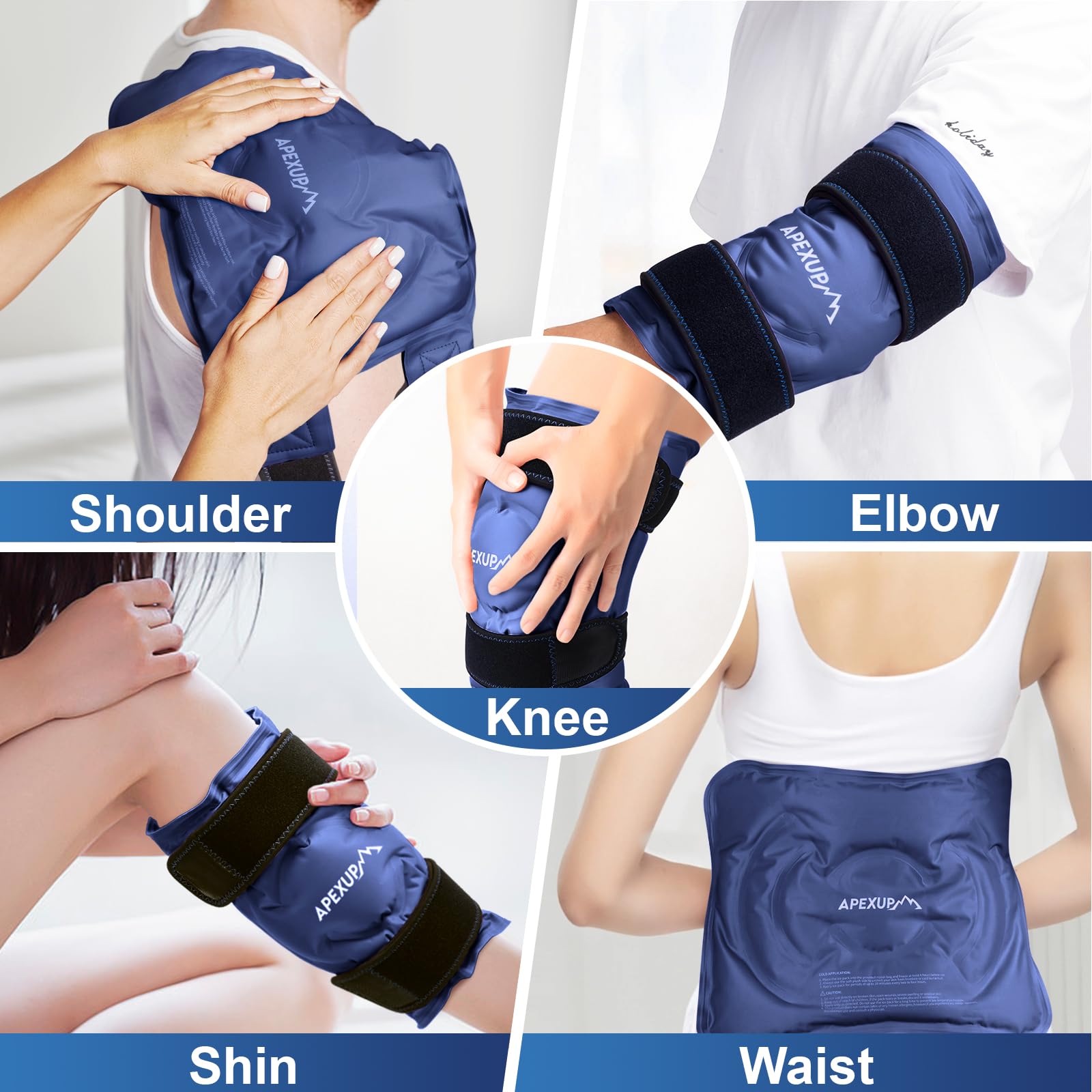 APEXUP Eisbeutel zur Linderung von Knieschmerzen, wiederverwendbarer Knie-Eisbeutel nach Operationen, flexibles Gel-Kältepack für Verletzungen, Schmerzlinderung für Knie, Rücken, Schulter, Ellenbogen,