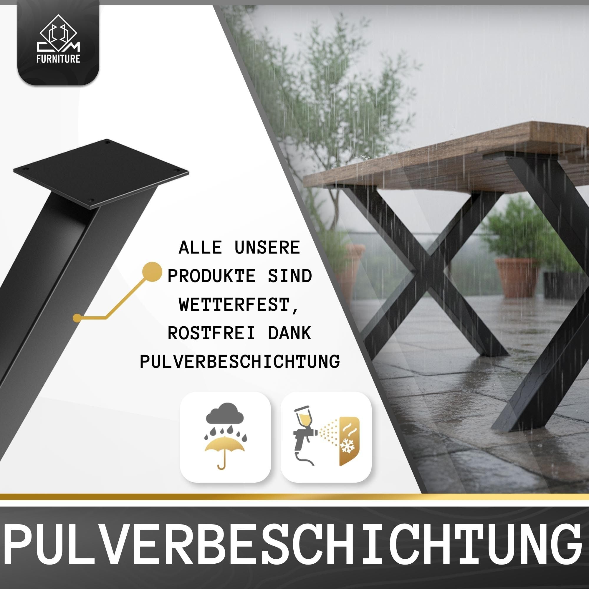 TISCHBEINE X-Form Tischgestell Höhenverstellbar Metall Schwarz X Outdoor/Haus TISCHKUFEN 60x72 cm Gartentisch Schreibtisch Esstisch Möbelfüß Tischfüße Wohnzimmer Anti-Kratz-Pads 2 Stück