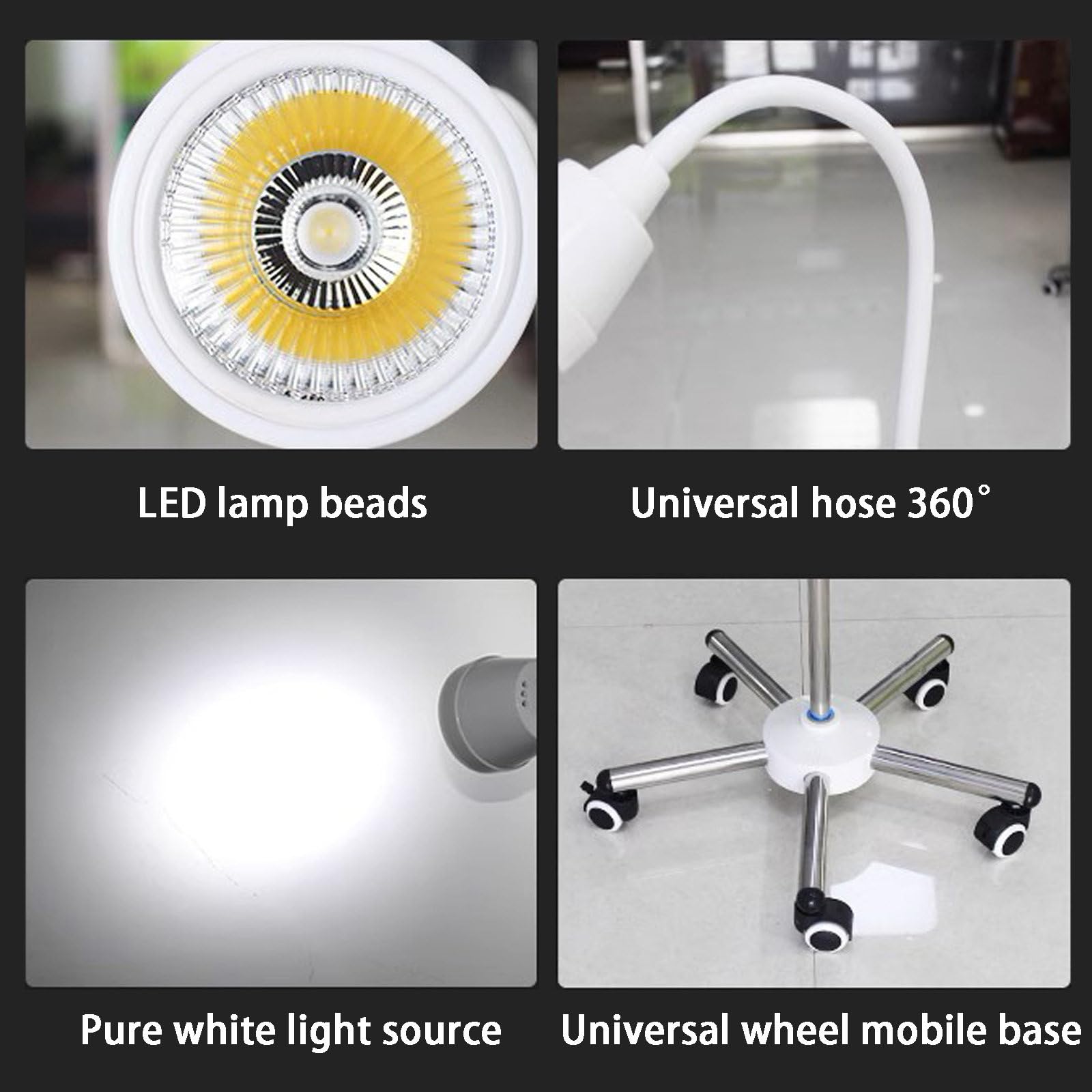 Lampa Do Badań Chirurgicznych LED 20W, Stojąca Lampa Medyczna Do Zabiegów Chirurgicznych, Przenośna Mobilna Lampa Do Badań Ginekologicznych, Lampa Bezcieniowa z Regulacją Jasności
