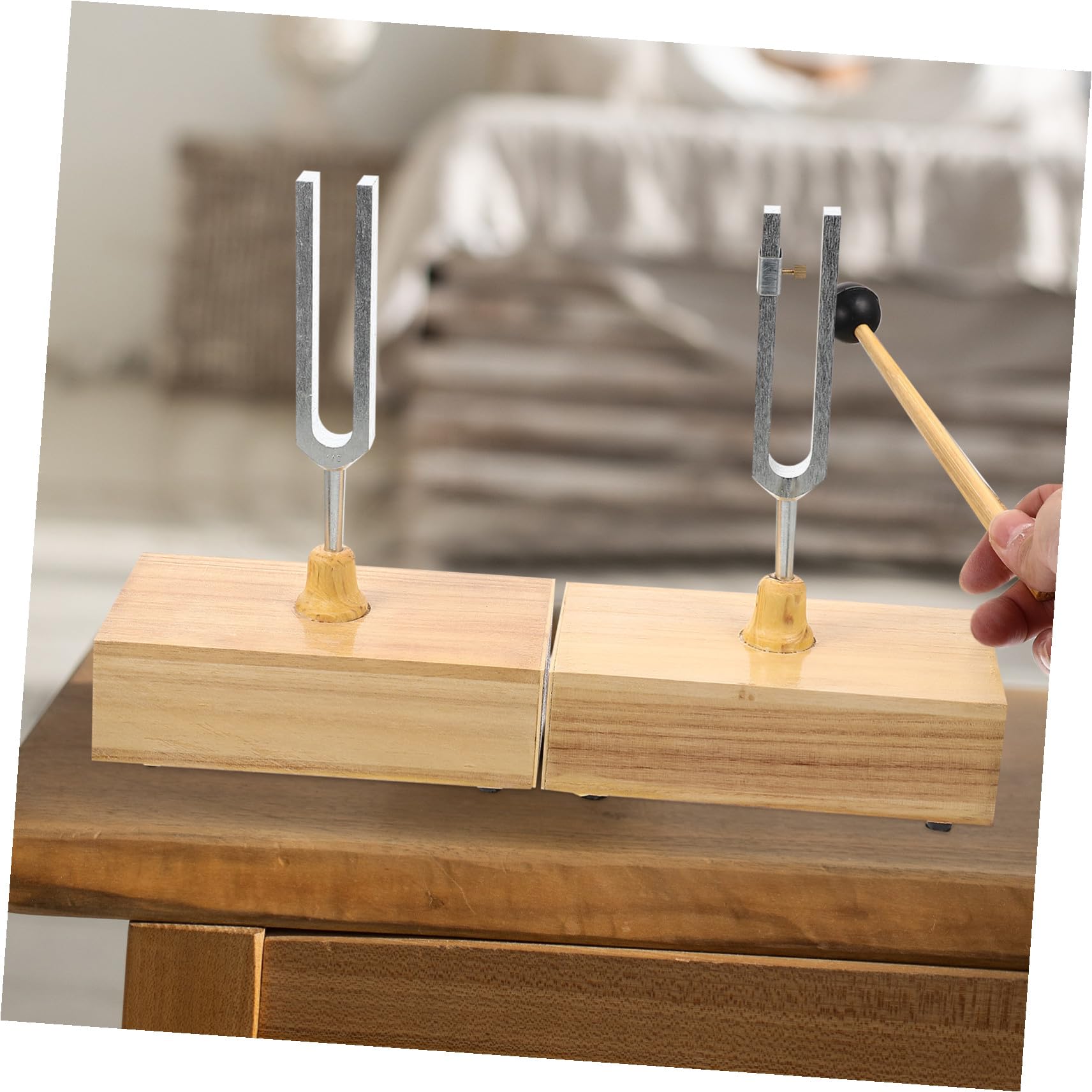 Zerodeko Experiment und Klare Klangfarbe Stimmgabel 440hz mit Holzsockel und Metall Inkl Hammer für Präzises Stimmen bei Physikalischen Akustikexperimenten