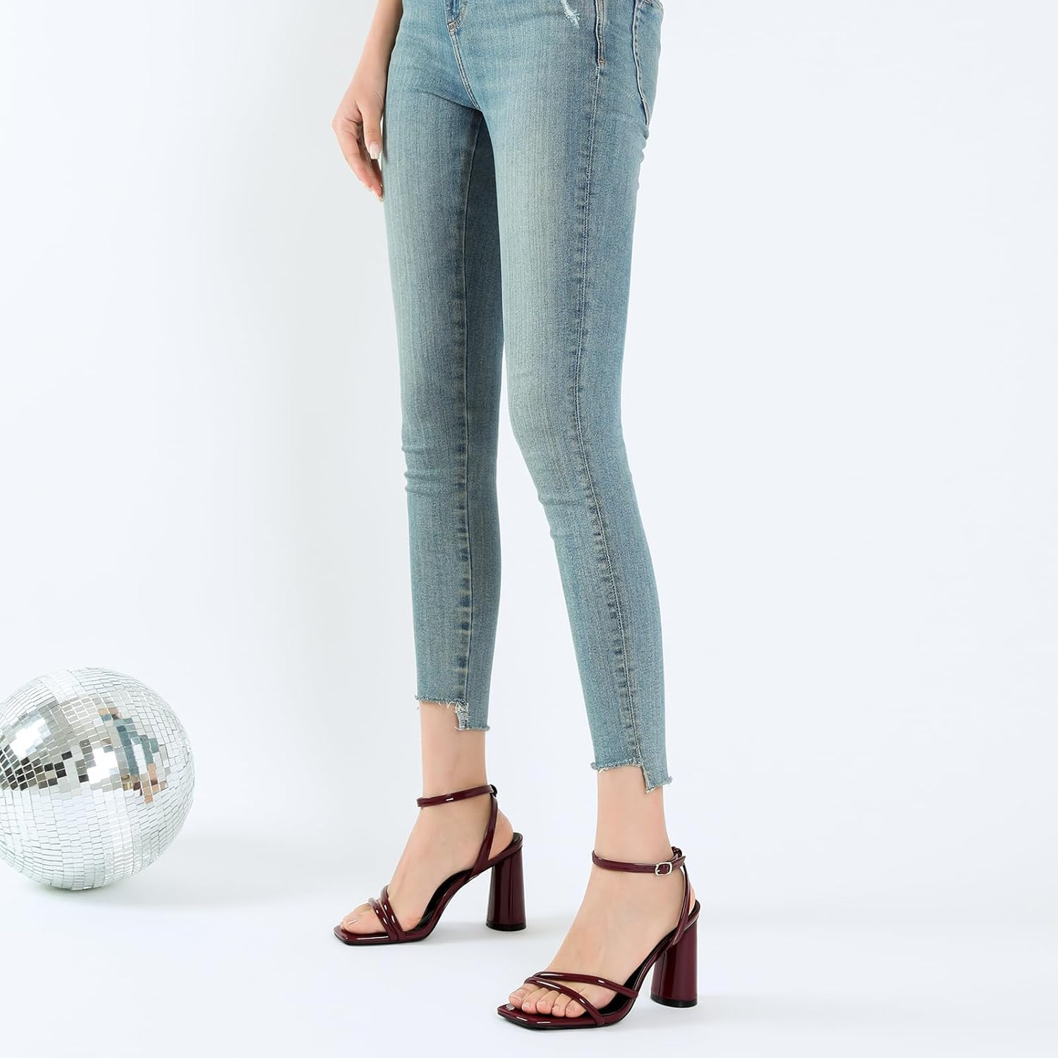 RIBONGZ Block Heels Prom Heeled Sandals for Women Chunky Square Open Toe Strappy High Heels Ankle Strap Wedding Bridal Shoes High Heel Sandals for Party Dress - Image 5